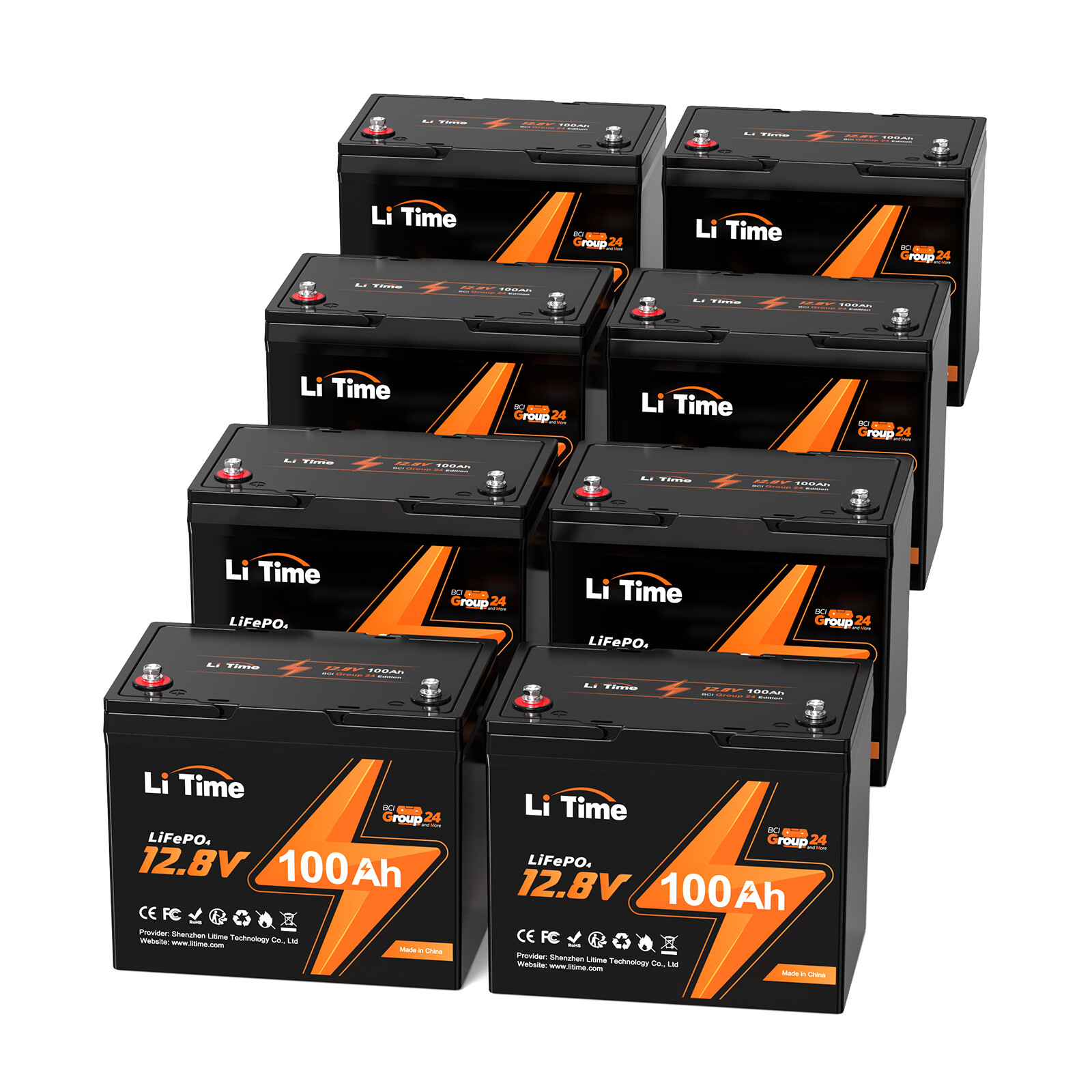 LiTime 1/2/3/4/8Pack 12V 100Ah Group 24 LiFePO4 Lithium Battery RV Trailer Lot