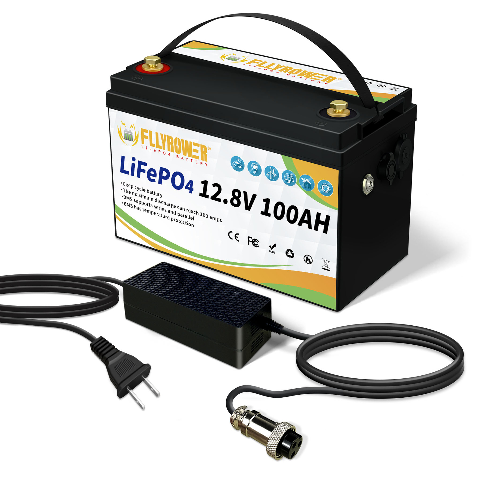 12V 100AH Lifepo4 Lithium Battery With BMS 16500 Deep Cycles for Marine Trolling