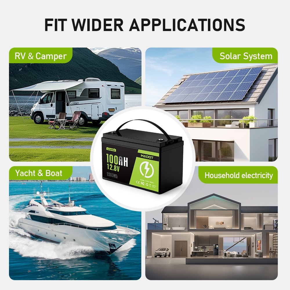 2PC 12V 100Ah LiFePO4 Lithium Battery BMS Deep Cycle for Solar RV Off-grid Motor
