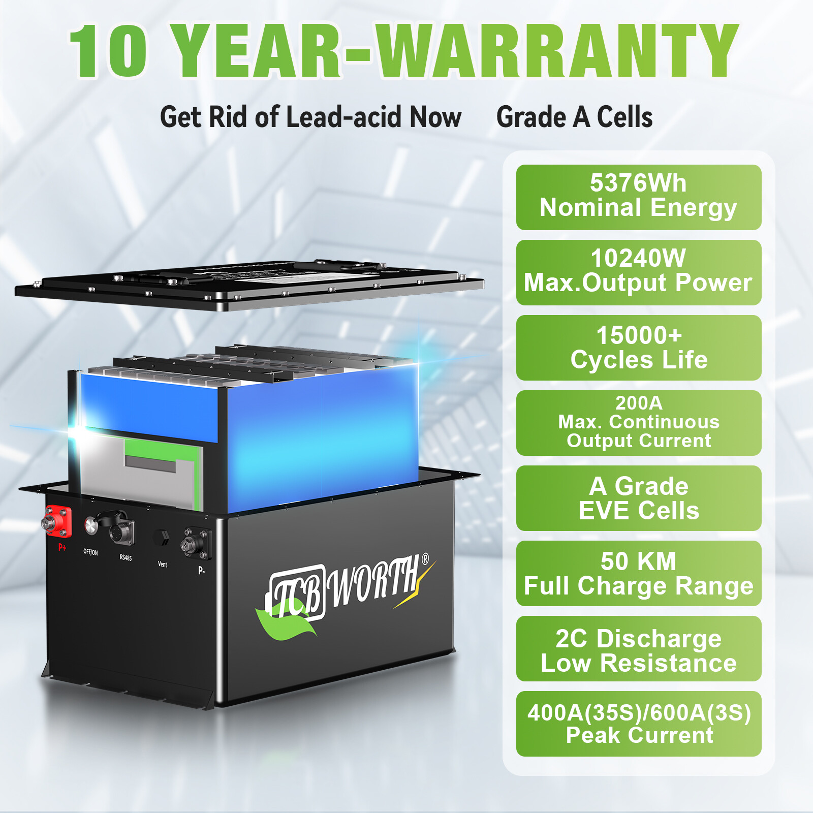TCBWORTH 48V 105AH Lithium Golf Cart Battery 200A BMS for EZGO Club Car Yamaha