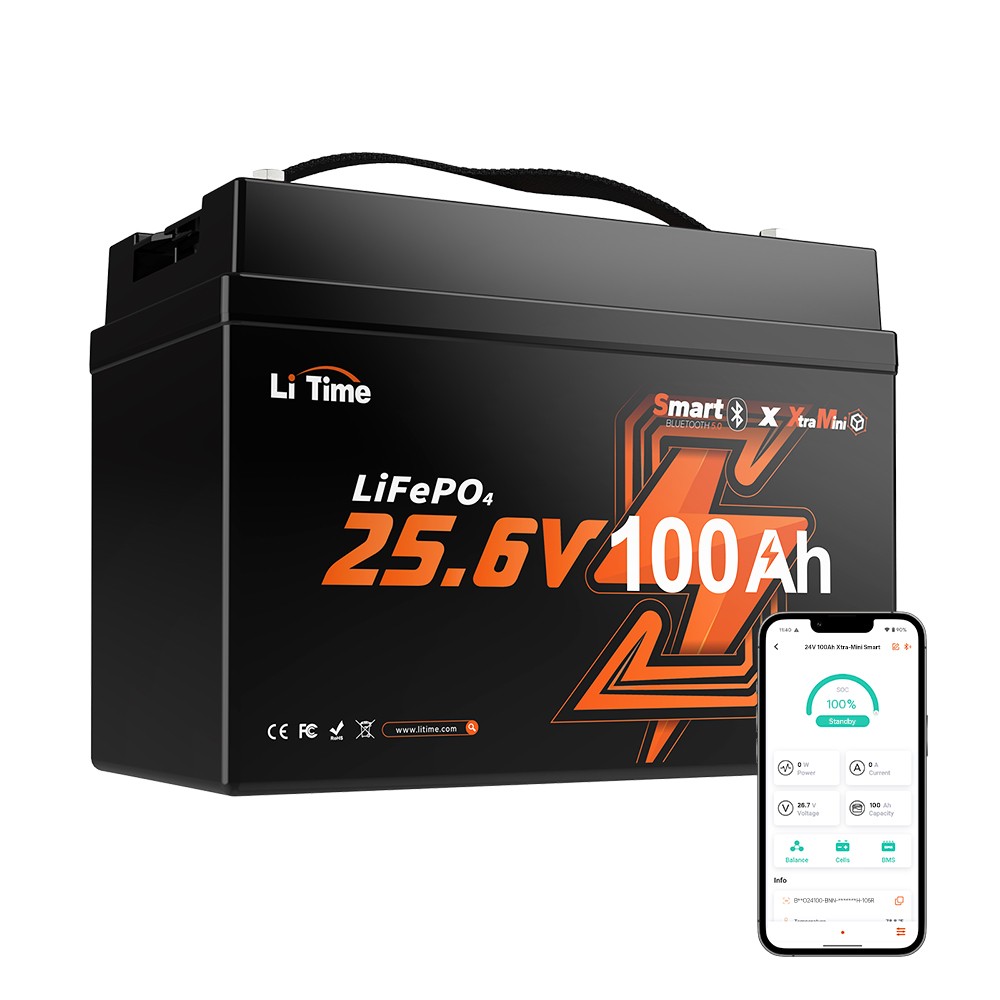 Refurbished LiTime 24V 100Ah Group 31 Bluetooth LiFePO4 Lithium Battery For Boat