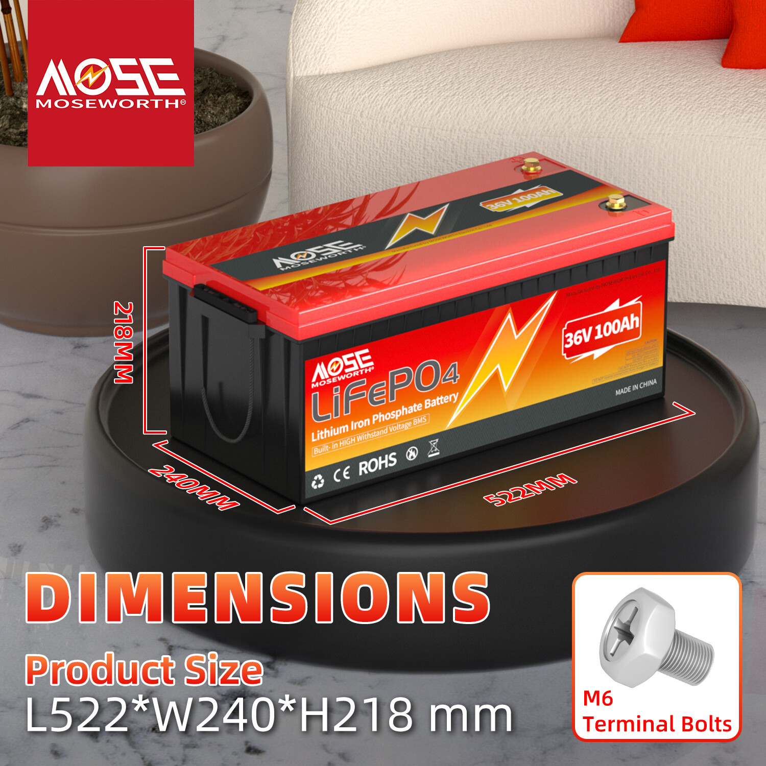 36V 100Ah 105Ah Golf Cart LiFePO4 Lithium Battery 200A BMS 10Year-Life Marine RV