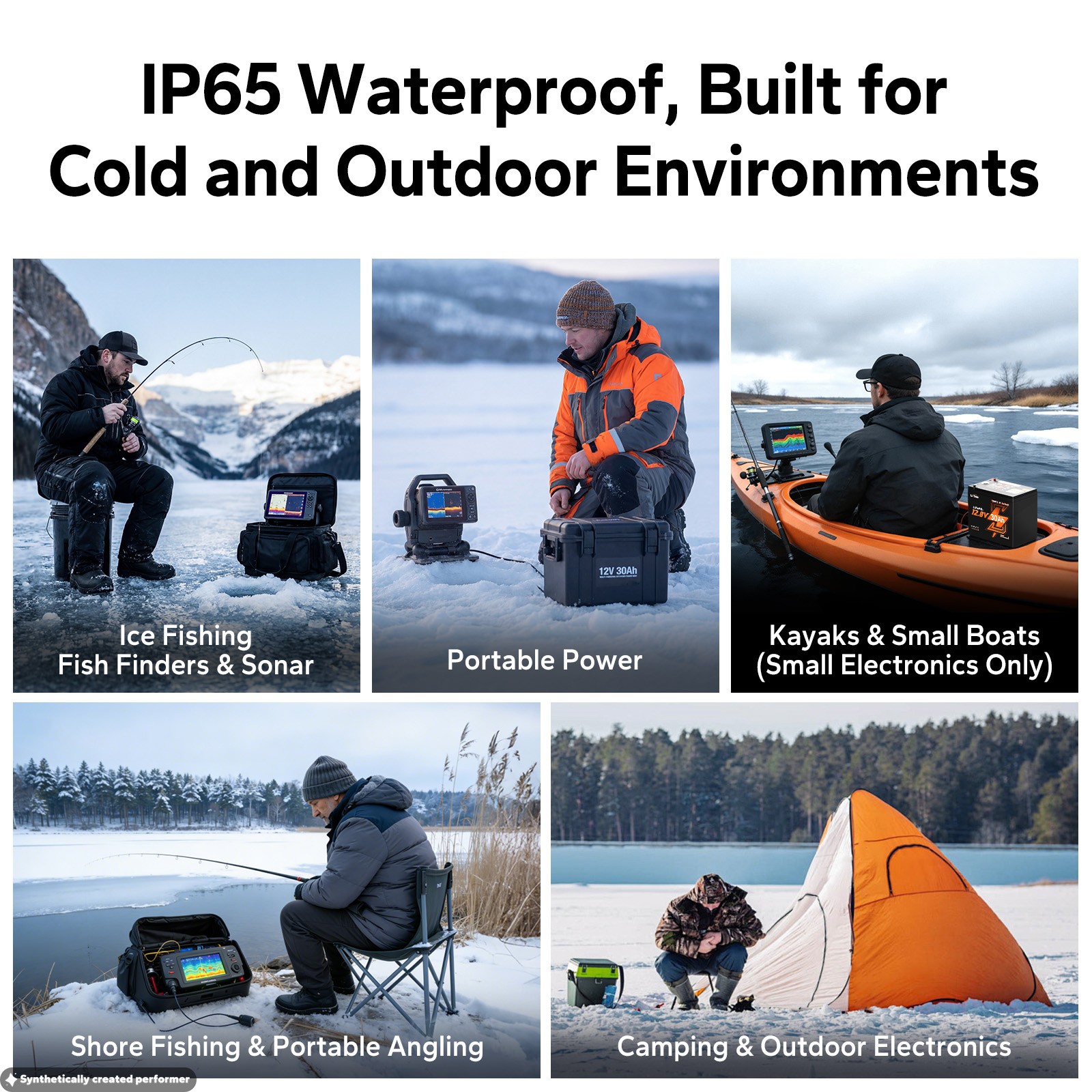 LiTime Portable 12V 30Ah Ice Fishing Lithium Battery with Bluetooth Self-Heating