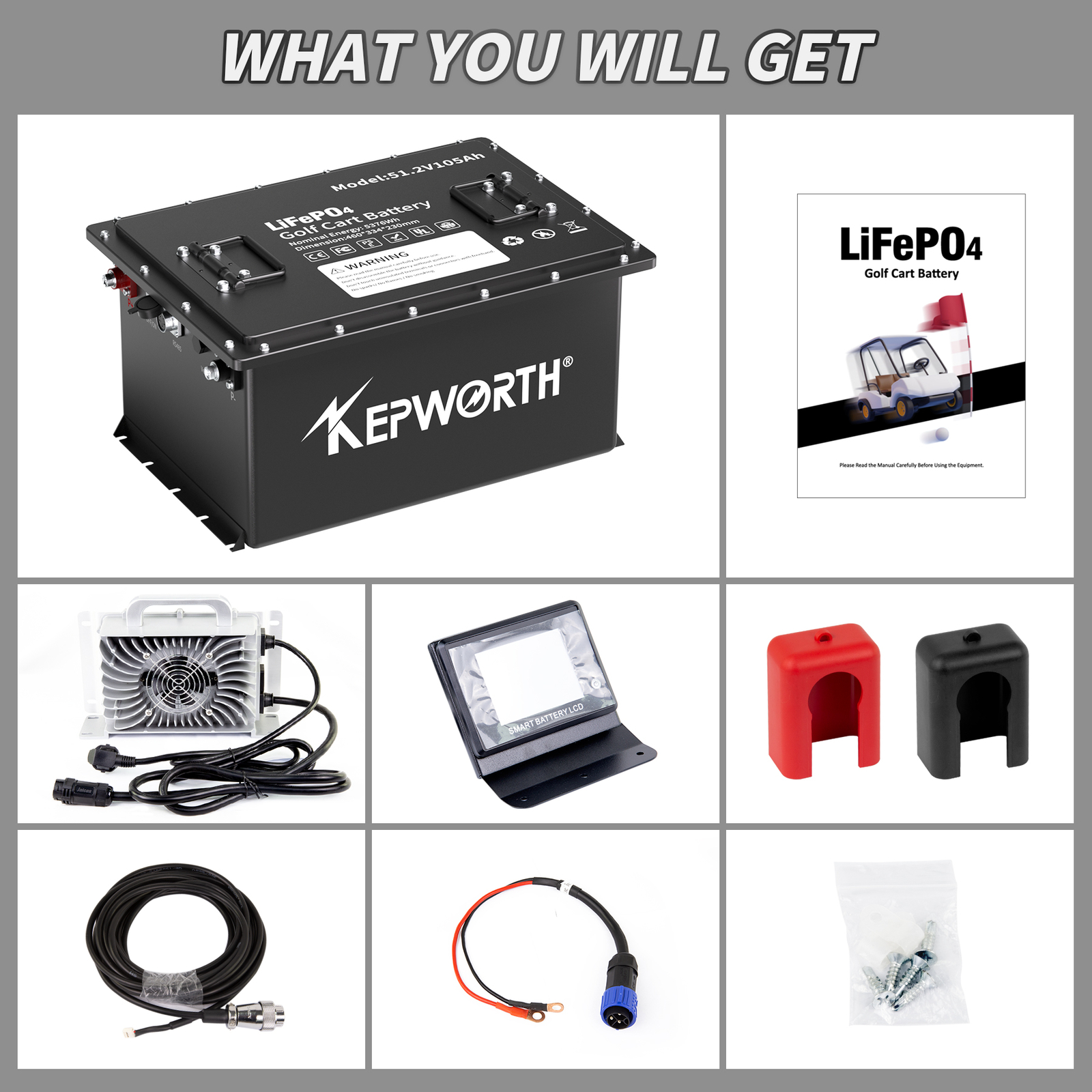48V (51.2) 105Ah Lithium Golf Cart Battery BMS 20000+ Cycles LiFePO4 10.24kW