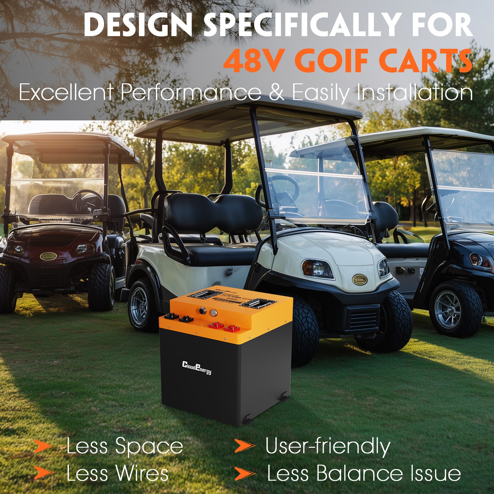 Cloudenergy 48V(51.2V) 120AH LiFePO4 Lithium Golf Cart Battery Built-in 250A BMS