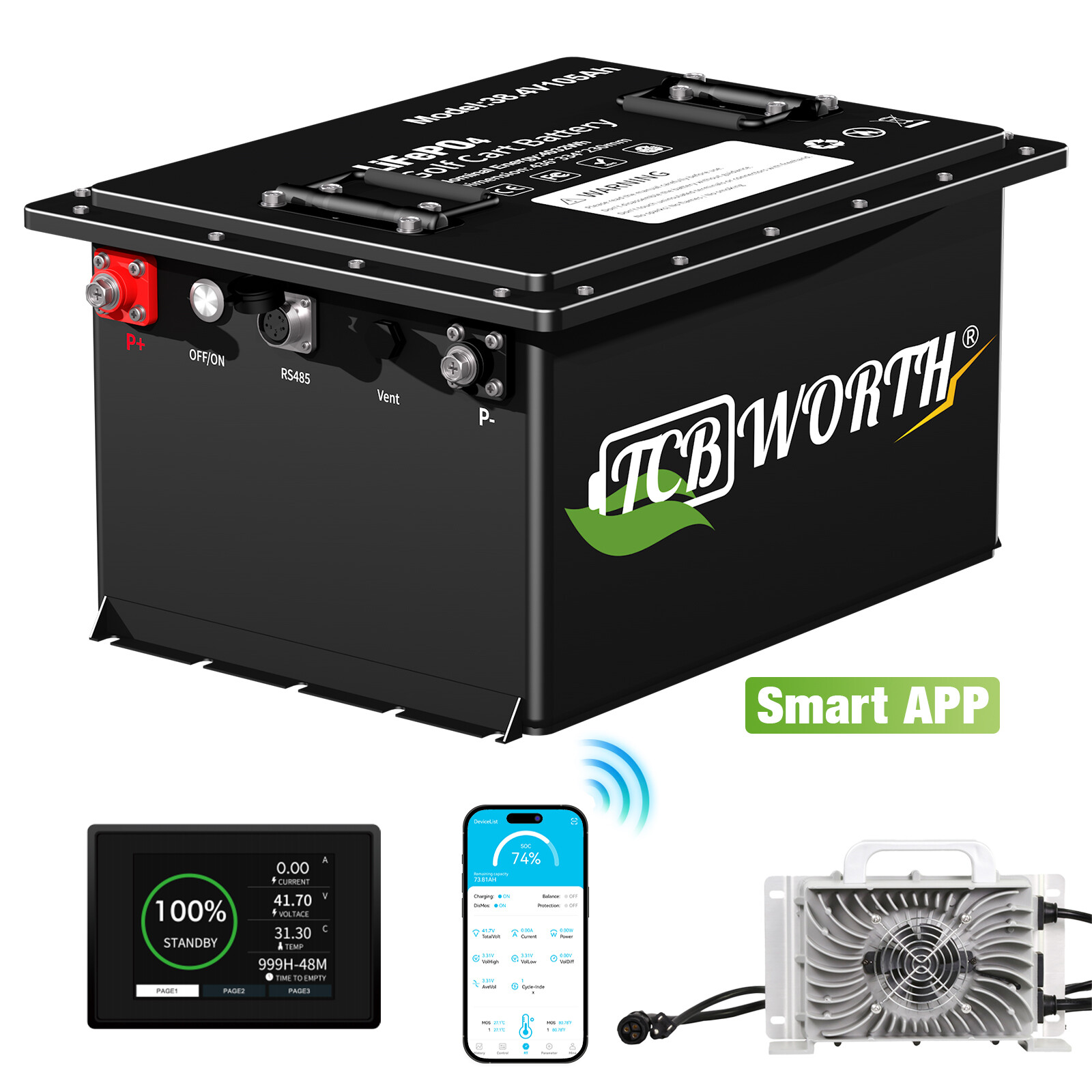 LiFePO4 36V 105Ah Golf Cart Lithium Battery 200A BMS 10 Years Warranty +Charger
