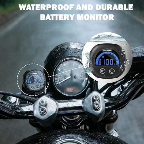 COOLSCHMAX 12V-84V Battery Voltmeter Ultra Bright Sunlight Readable Blck