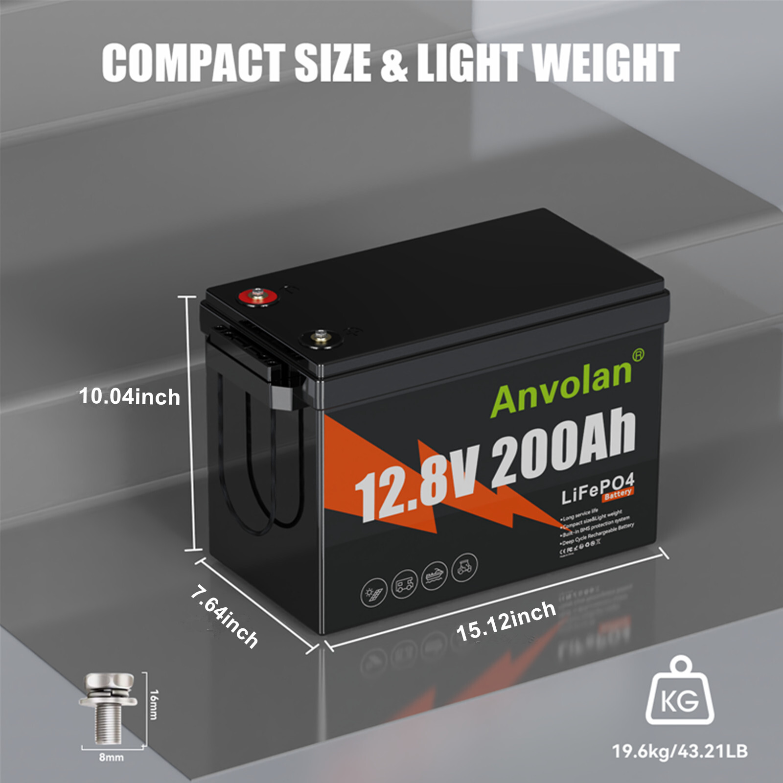 12V 200Ah LiFePO4 Lithium Battery 200A BMS 15000+Deep Cycle 2560Wh