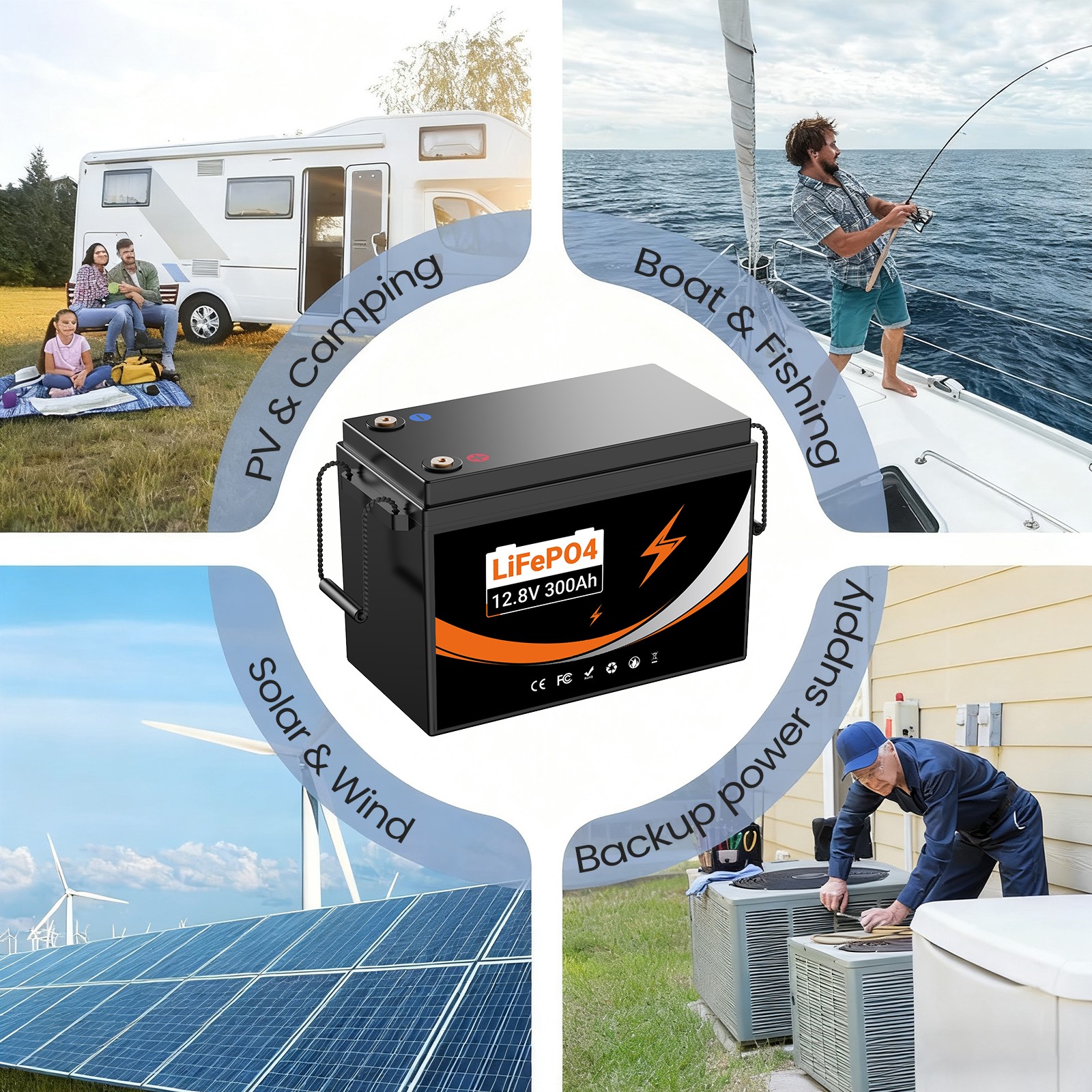 12V 24V 100Ah 300Ah LiFePO4 Battery Lithium for Solar RV Garden trolling motor