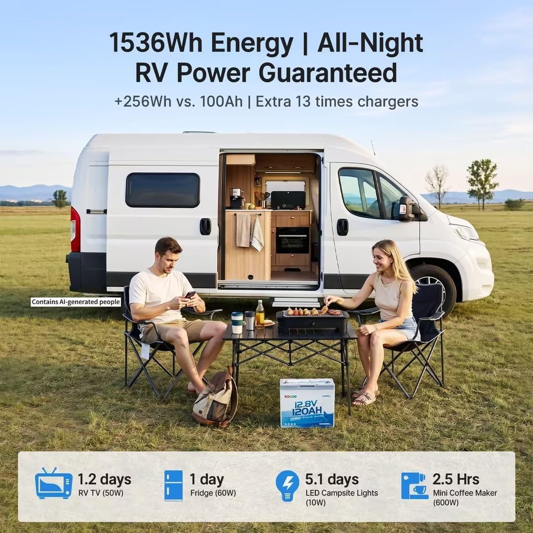 Redodo 12.8V 120Ah Bluetooth LiFePO4 Battery Group 24 & 1536Wh Energy for RV