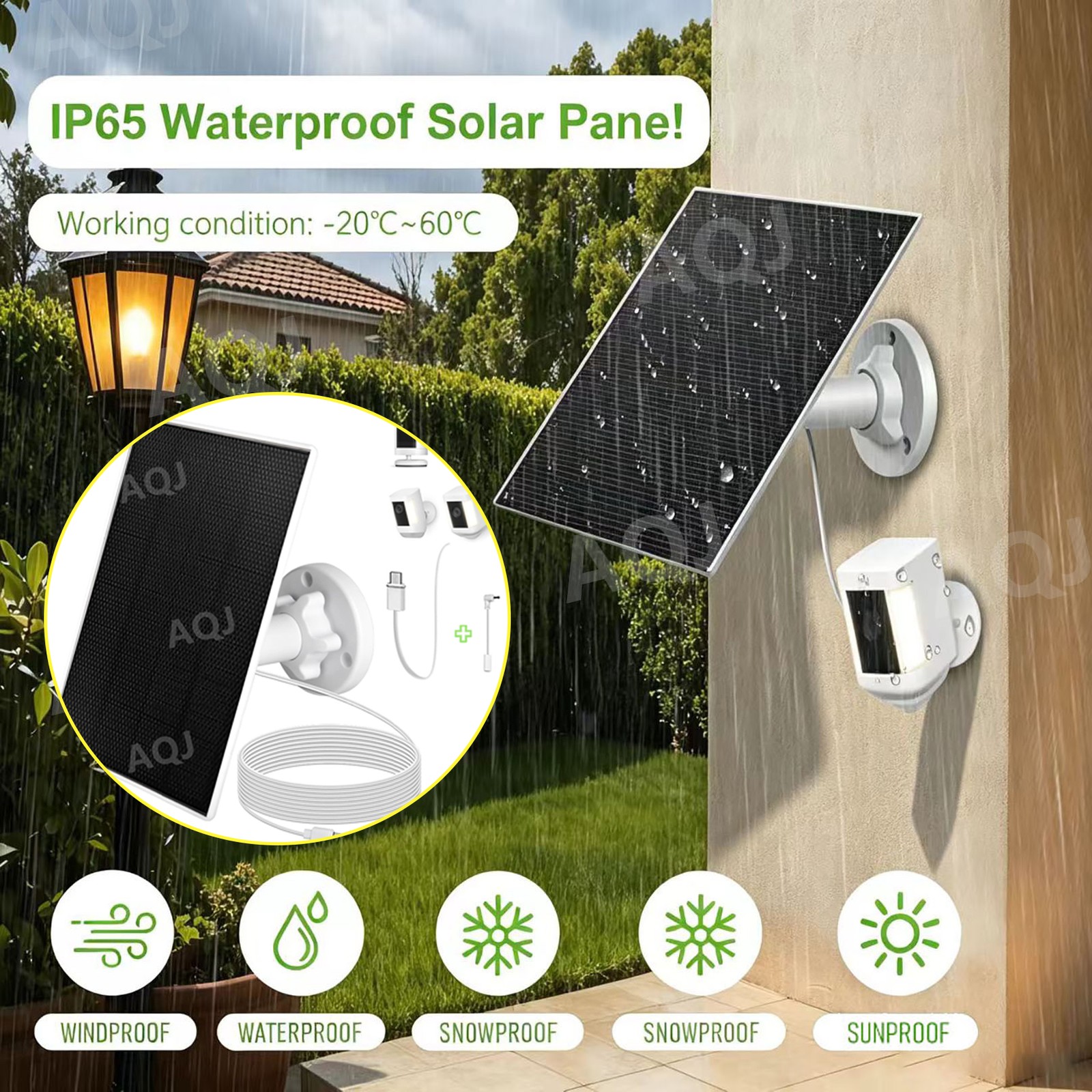 3W Solar Panel For Ring Cameras Weather Resistant Easy Install