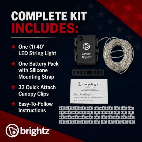 LED Patriotic Canopy Lights – 40 ft Red White & Blue String Lights – 4th of