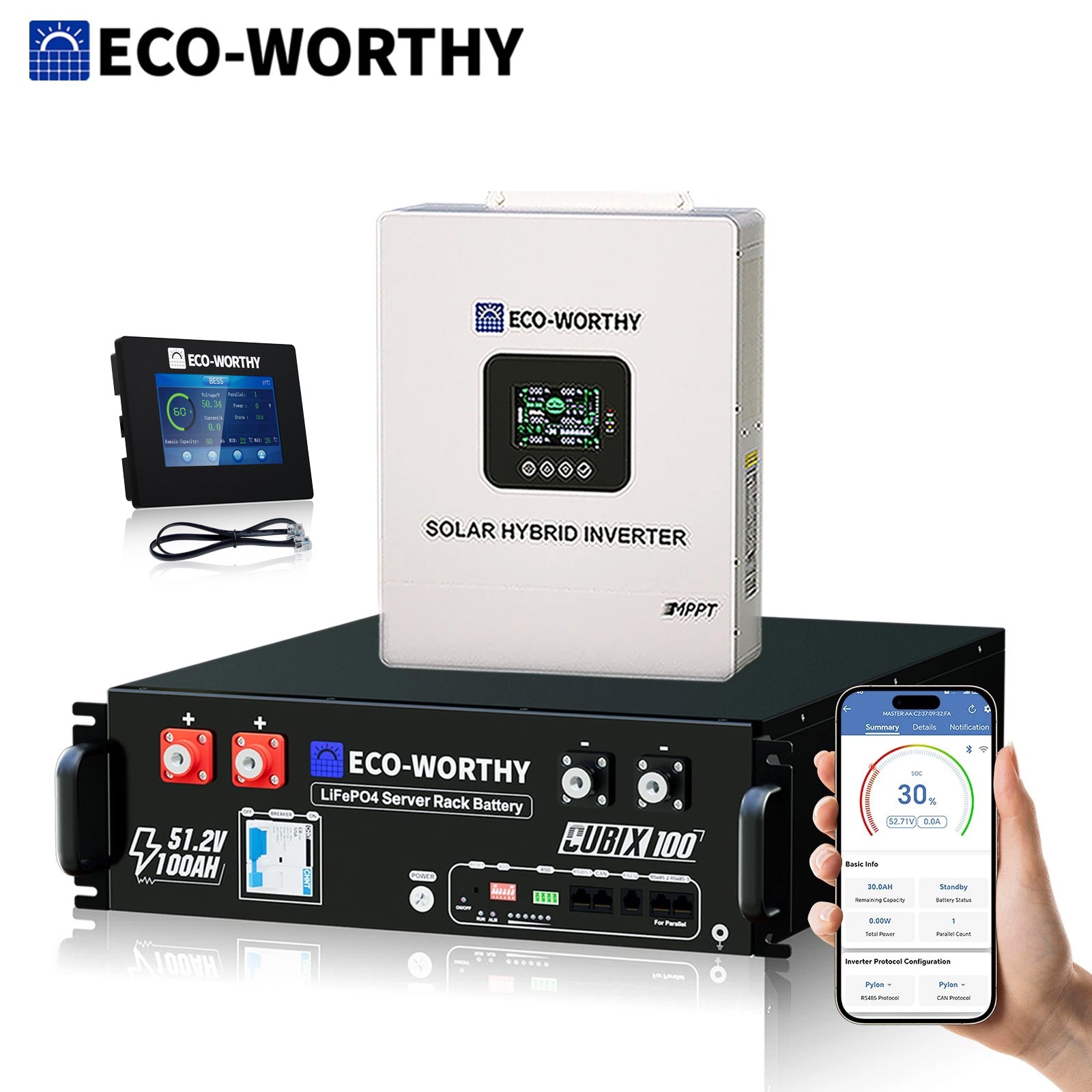 ECO-WORTHY 5120Wh Home Backup Power 48V 100Ah LiFePO4+5000W 48V Hybrid Inverter