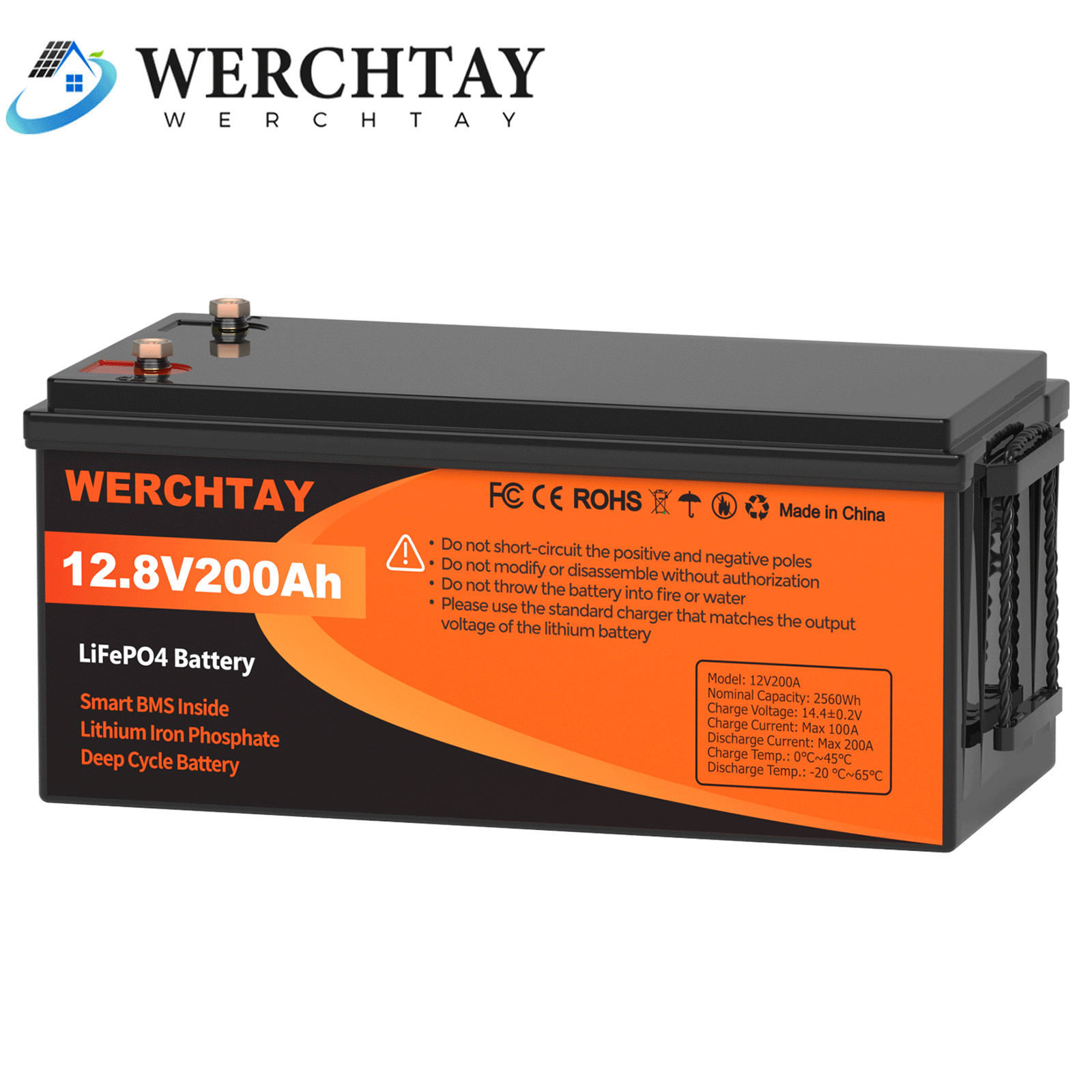 12V 200Ah LiFePO4 Lithium Battery Deep Cycle Built-in BMS for Solar RV Off-Grid