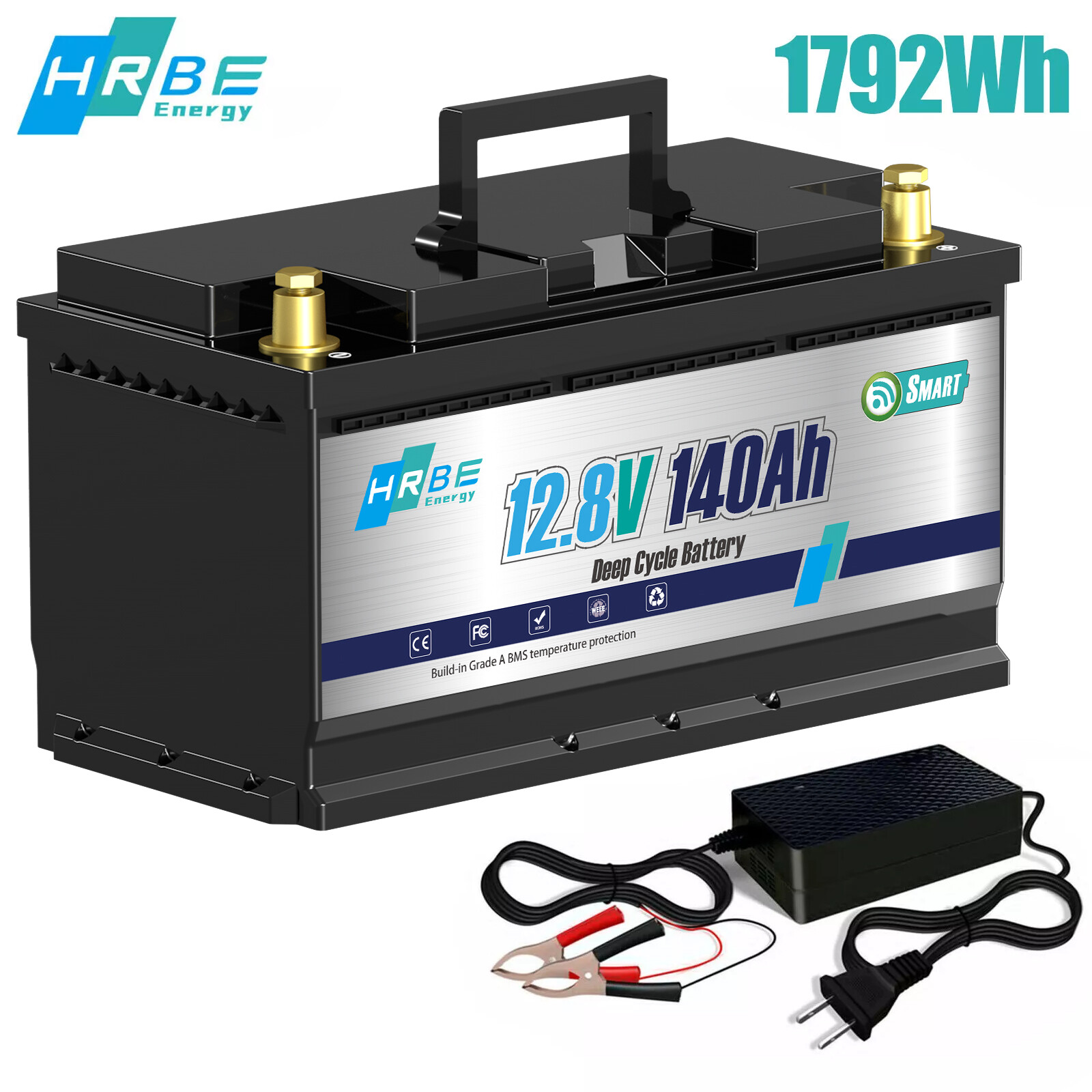 12V 140Ah 1790Wh LiFePO4 Battery Smart Bluetoot BMS for Solar RV Boat W/ Charge