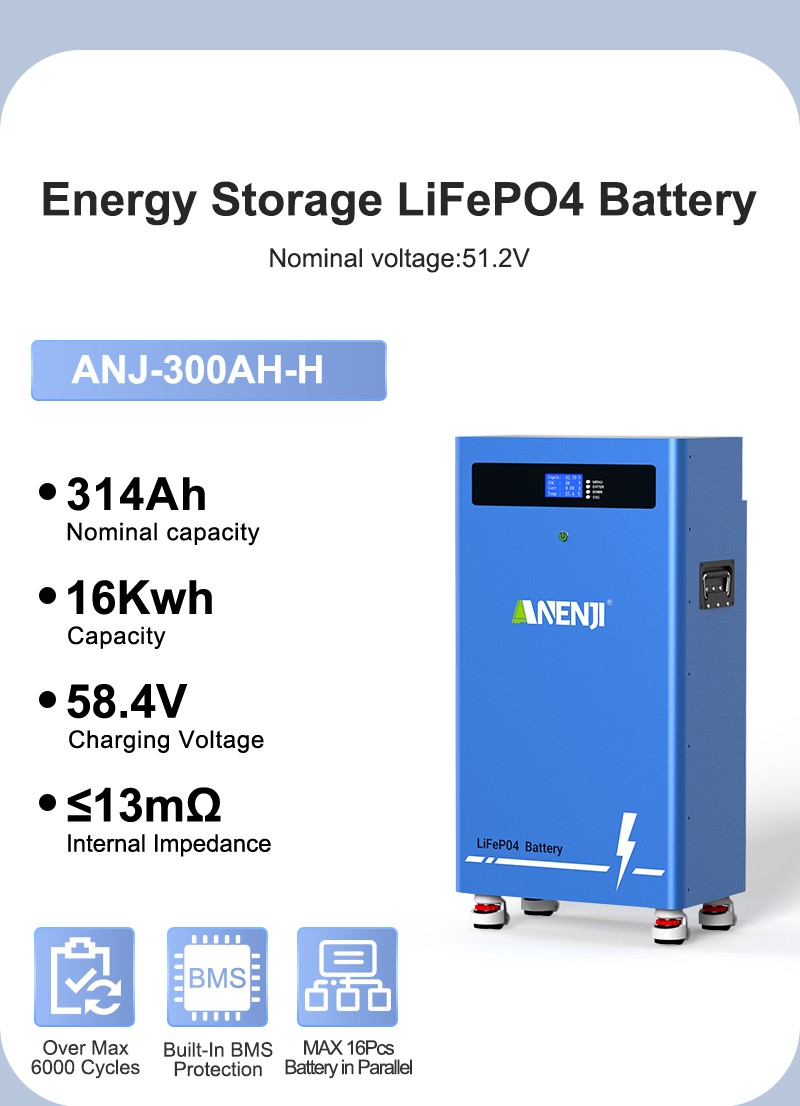 16KWh 51.2V 314Ah Lithium Battery + 11KW 48V 220V Hybrid Solar Inverter Parallel