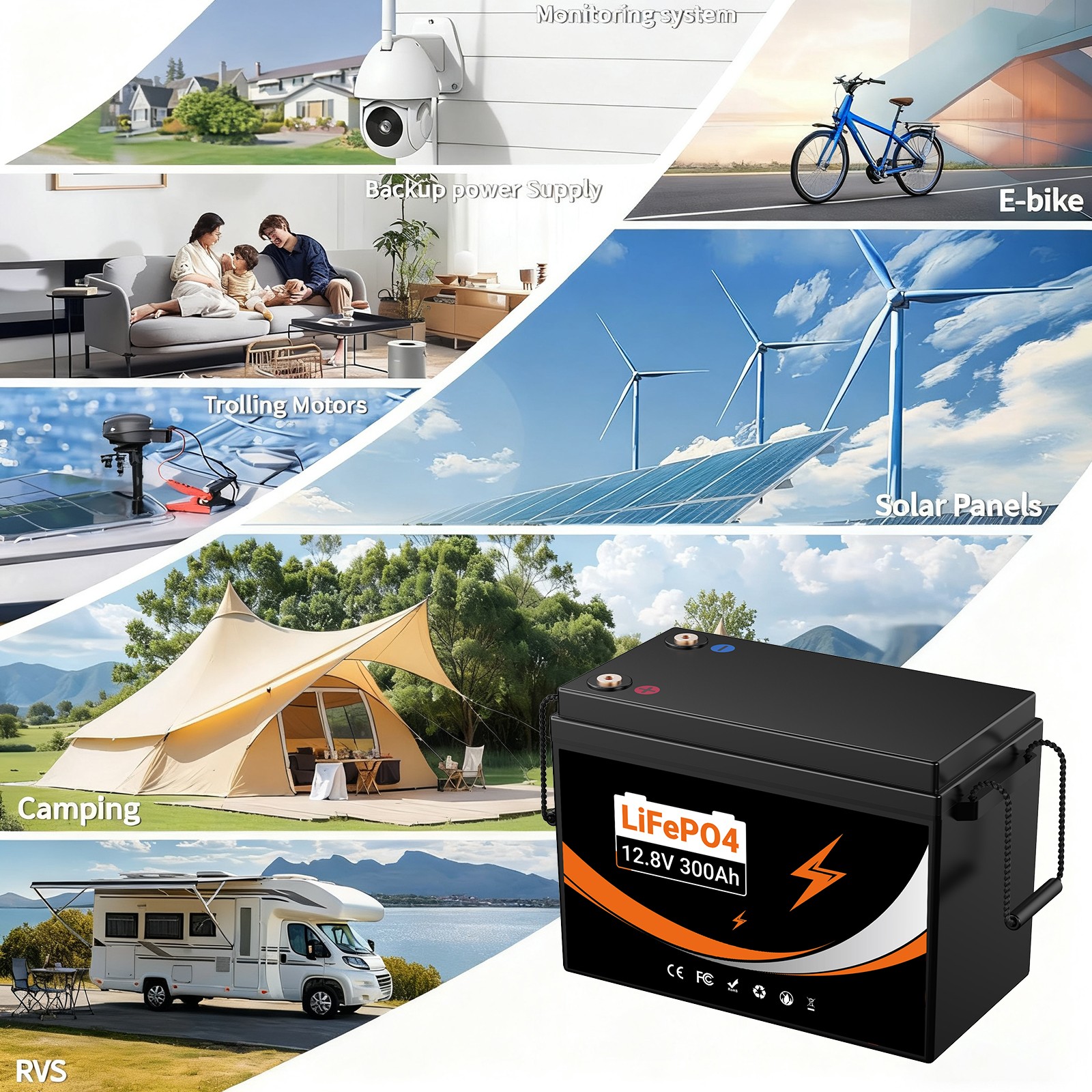 12V 24V 100Ah 300Ah LiFePO4 Battery Lithium for Solar RV Garden trolling motor