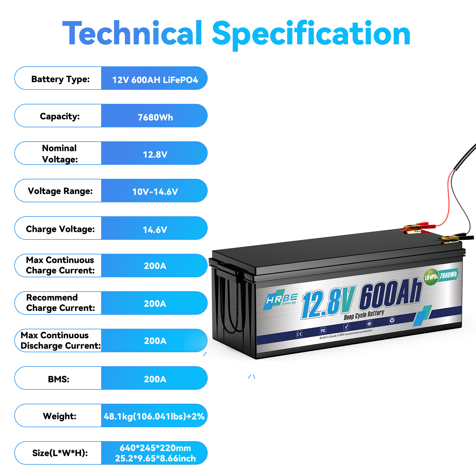 12V 600AH LiFePO4 Lithium Battery 200A BMS 15000+cycles RV Solar Marine 7680Wh