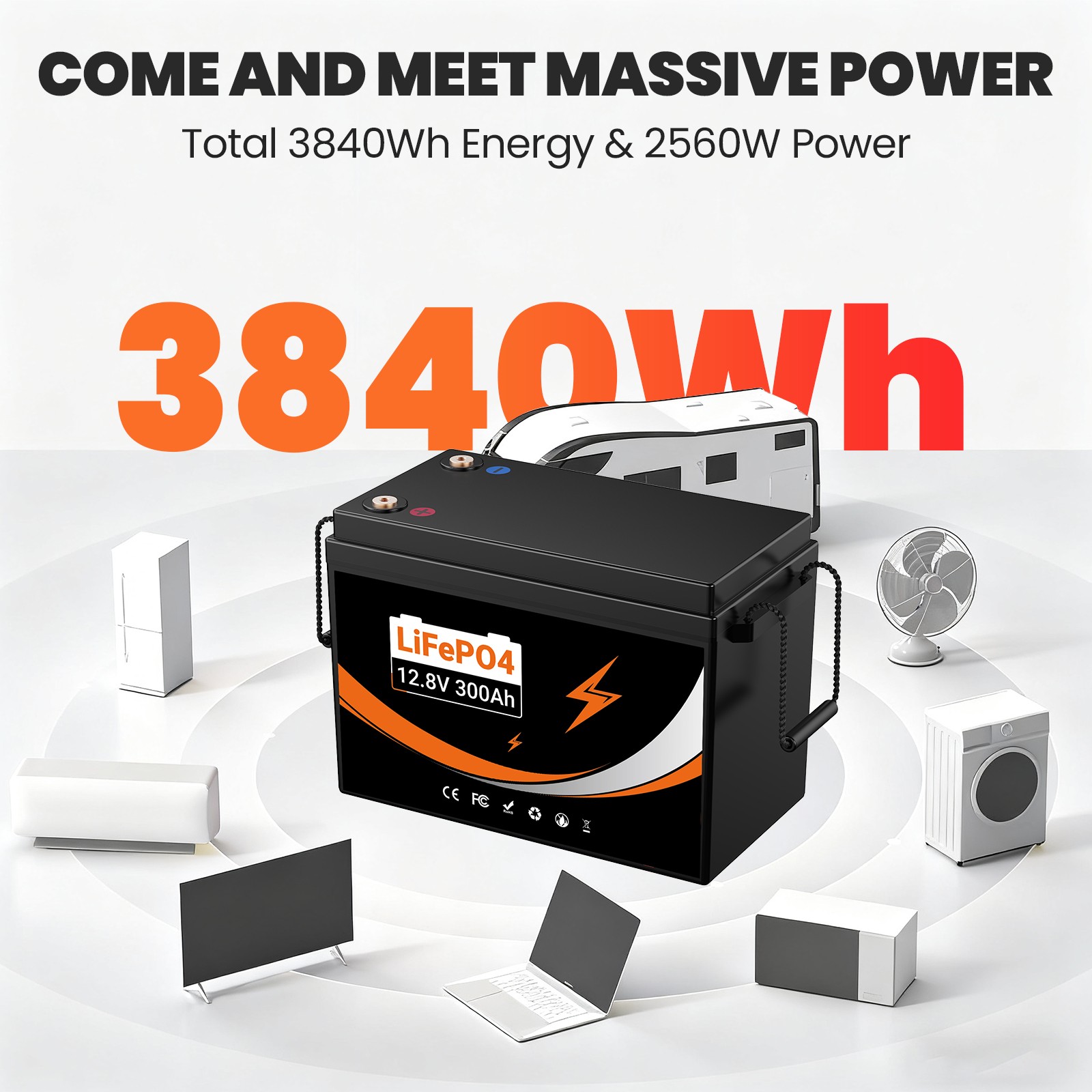 12V 24V 100Ah 300Ah LiFePO4 Battery Lithium for Solar RV Garden trolling motor