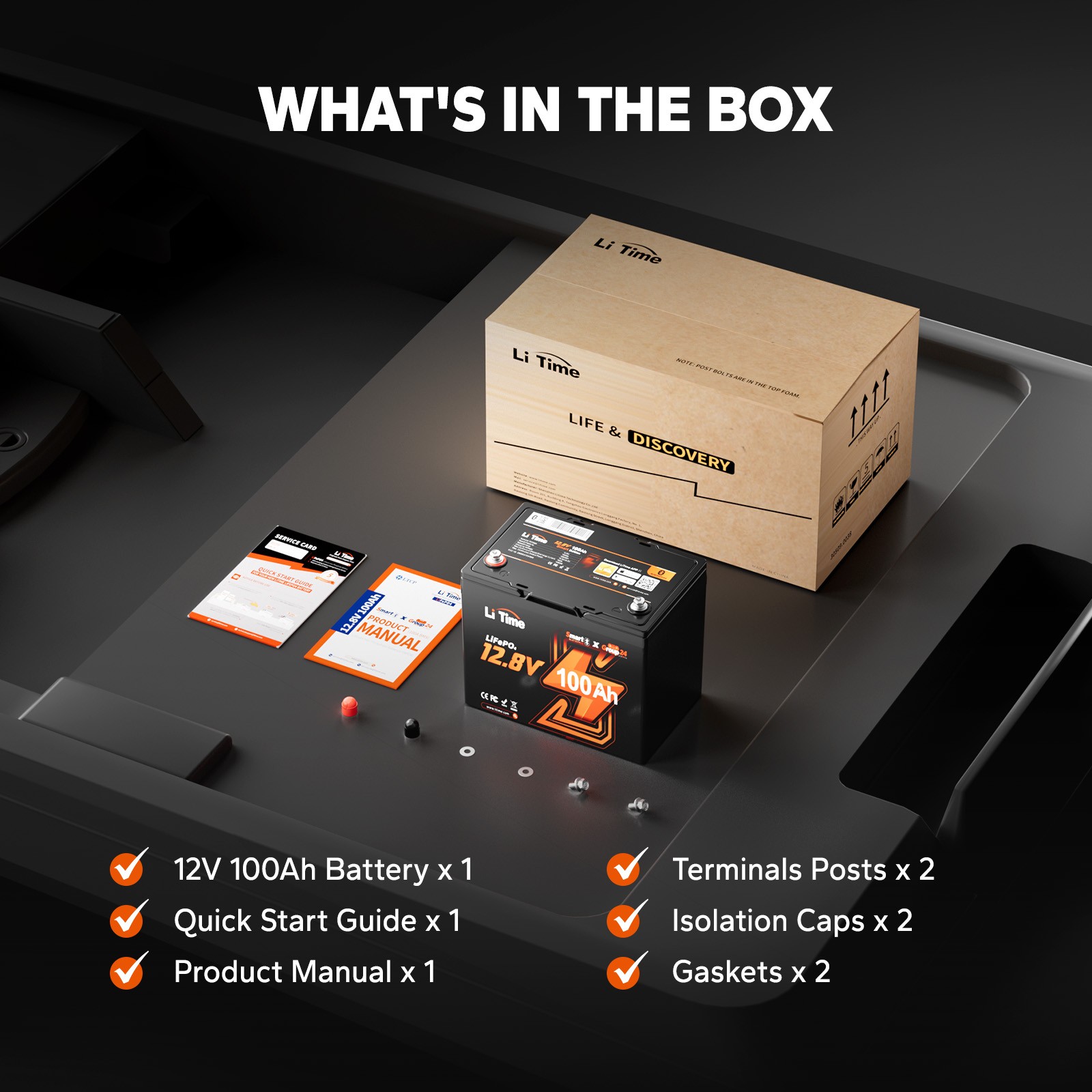 Litime 12V 100Ah Smart Bluetooth Group 24 LiFePO4 Lithium Battery For Solar RV