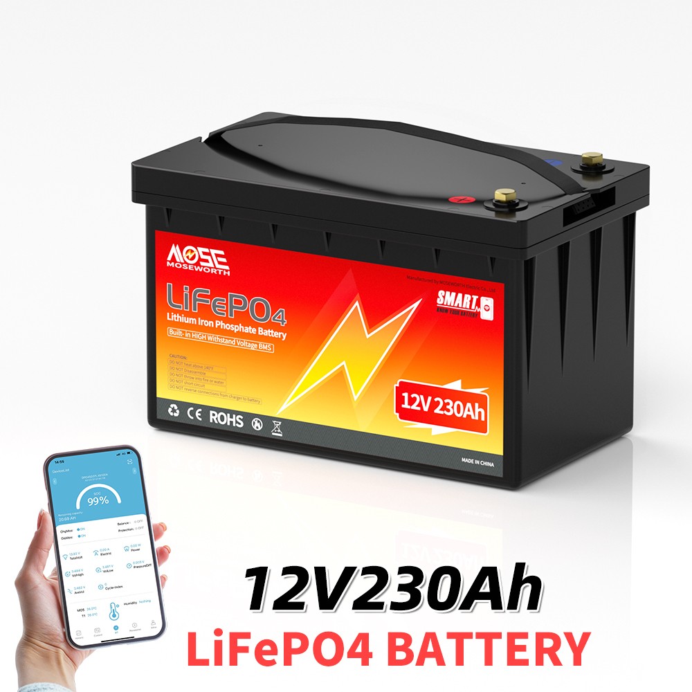 12V 230Ah LiFePO4 Lithium Battery 200A BMS Bluetooth App Marine Solar Low Temp