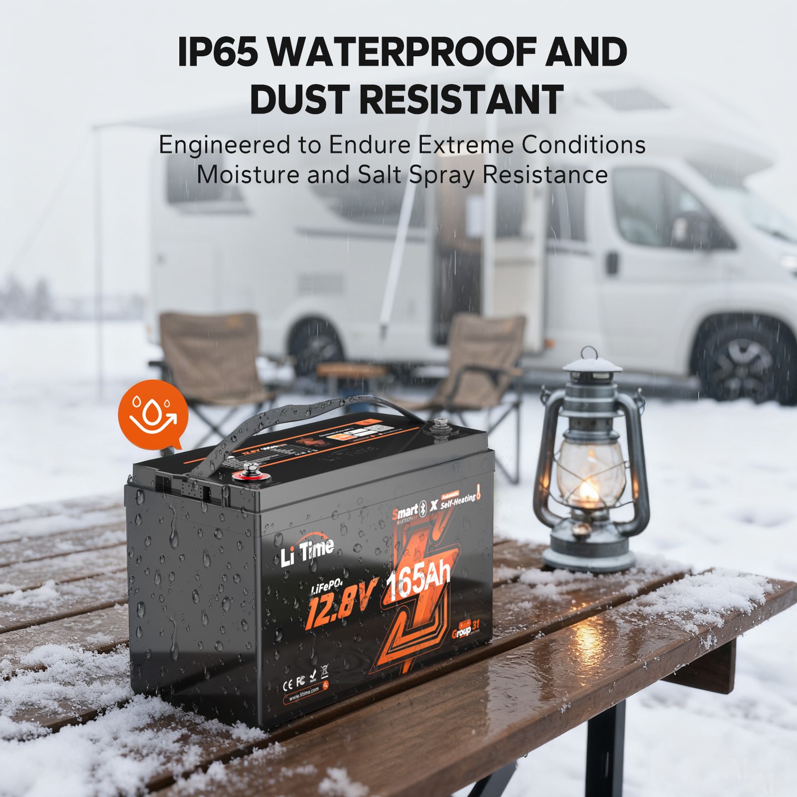 LiTime 12V 165Ah Smart Self Heating Group 31 LiFePO4 Lithium Battery For Winter