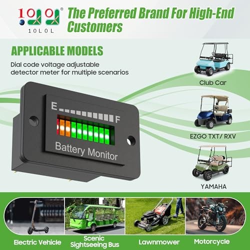 12V-72V Battery Monitor for Golf Cart, LED Battery Level Indicator Meter Black
