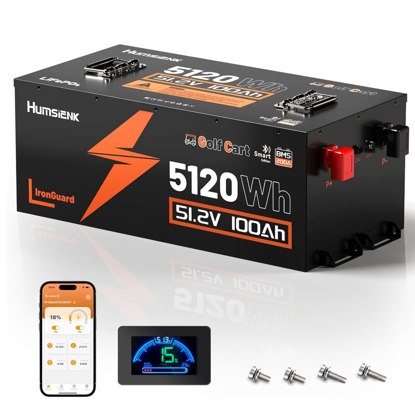 1-4Pcs 48V 100Ah 20KWh LiFePO4 Lithium Battery Deep Cycles Bluetooth Golf Cart