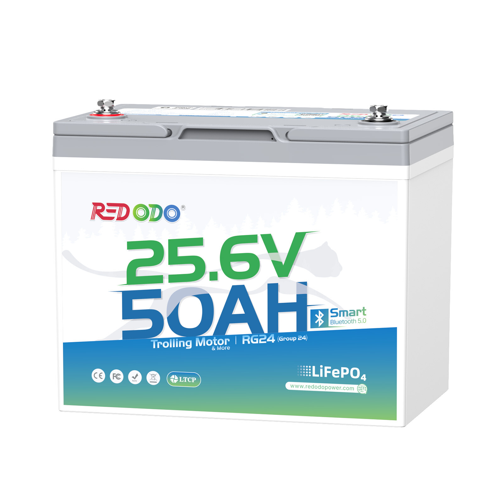 Redodo 24V 50Ah Bluetooth LiFePO4 Battery for 70-100lbs Trolling Motor, Solar
