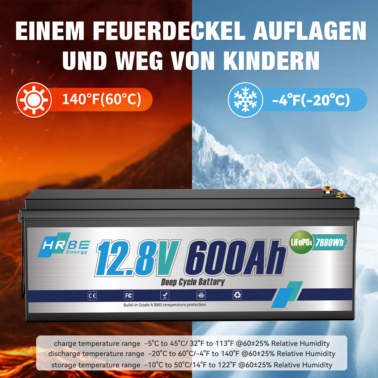 12V 600AH LiFePO4 Lithium Battery 200A BMS 15000+ cycles RV Solar Marine 7680Wh