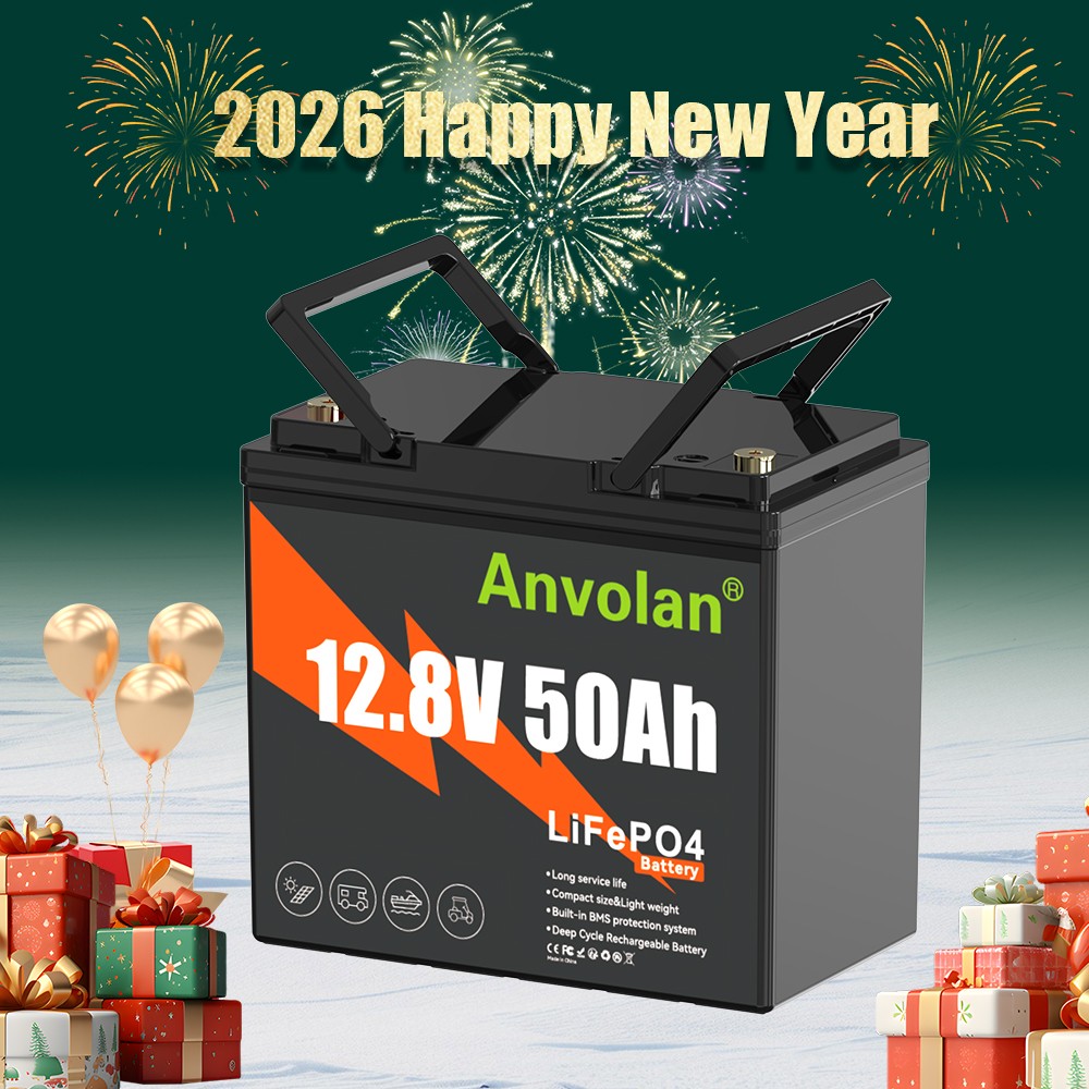 Anvolan 12V 125AH 50AH LiFePO4 Lithium Battery Low-Temp for RV Solar Panel Boat
