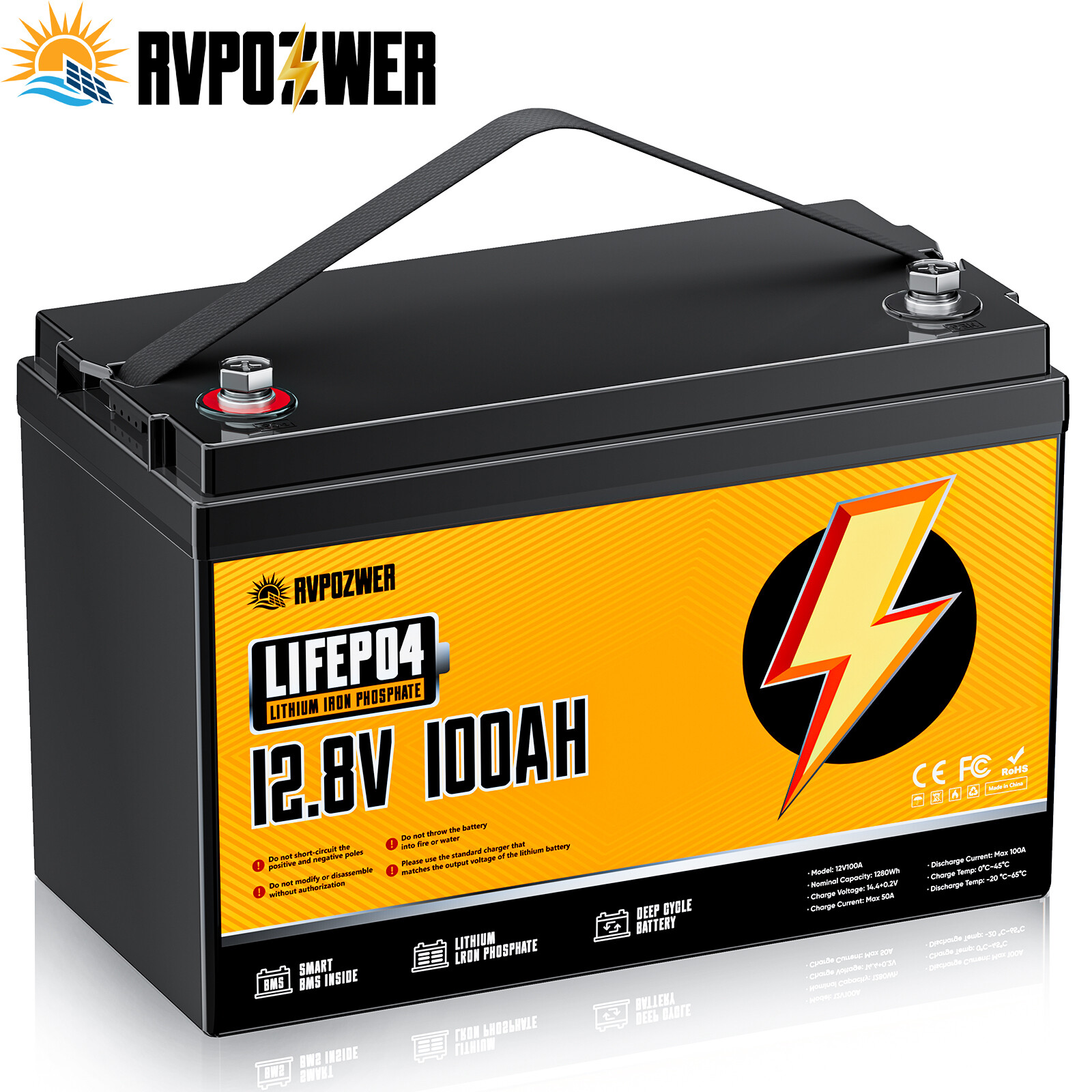 12V 100Ah 200Ah 300Ah LiFePO4 Lithium Battery BMS Deep Cycles RV Solar Marine