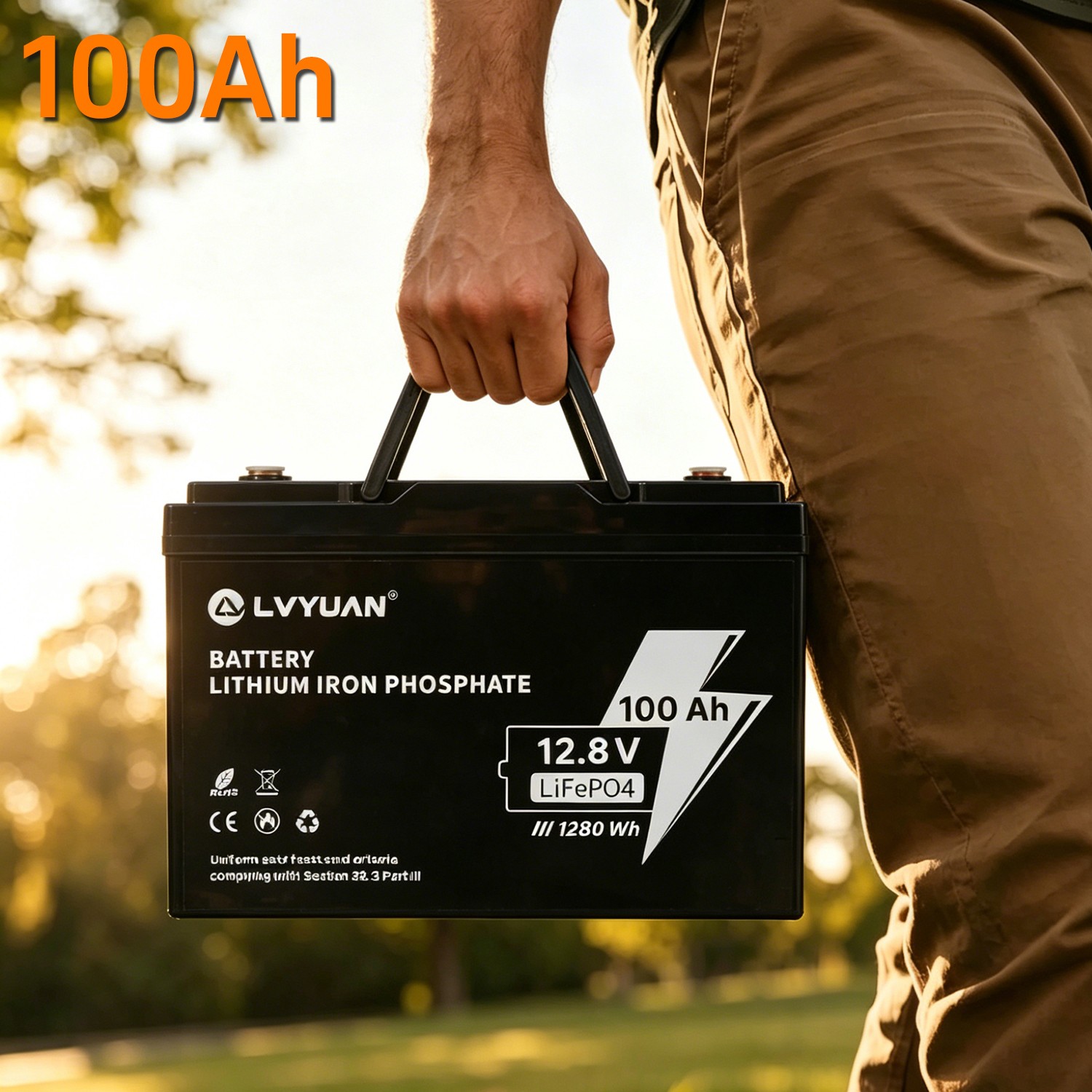 12.8V LiFePO4 Lithium Battery 100AH 1280WH 4000+ Deep Cycle For RV/Marine/Solar