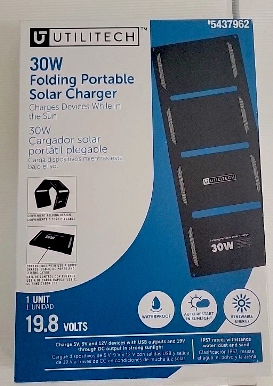 UTILITECH SOLAR PANNEL PORTABLE CHARGER 5437962 19.8VOLTS NEW