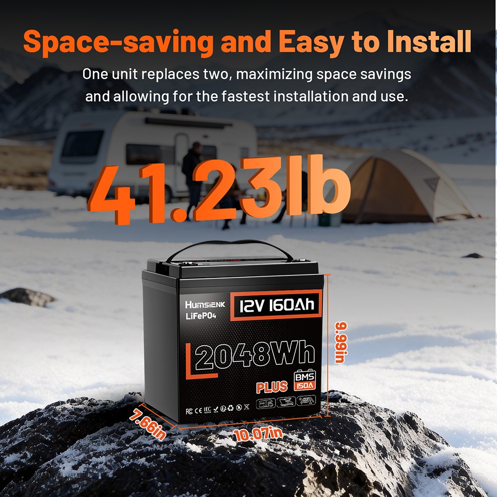 4x Humsienk 12V 160Ah LiFePO4 Battery 150A BMS 8192Wh Low‑Temp Protection IP65