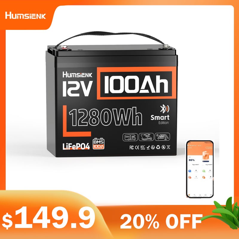 12V 100Ah Bluetooth LiFePO4 Lithium Battery BMS 15000+ Cycles Marine RVs Camping