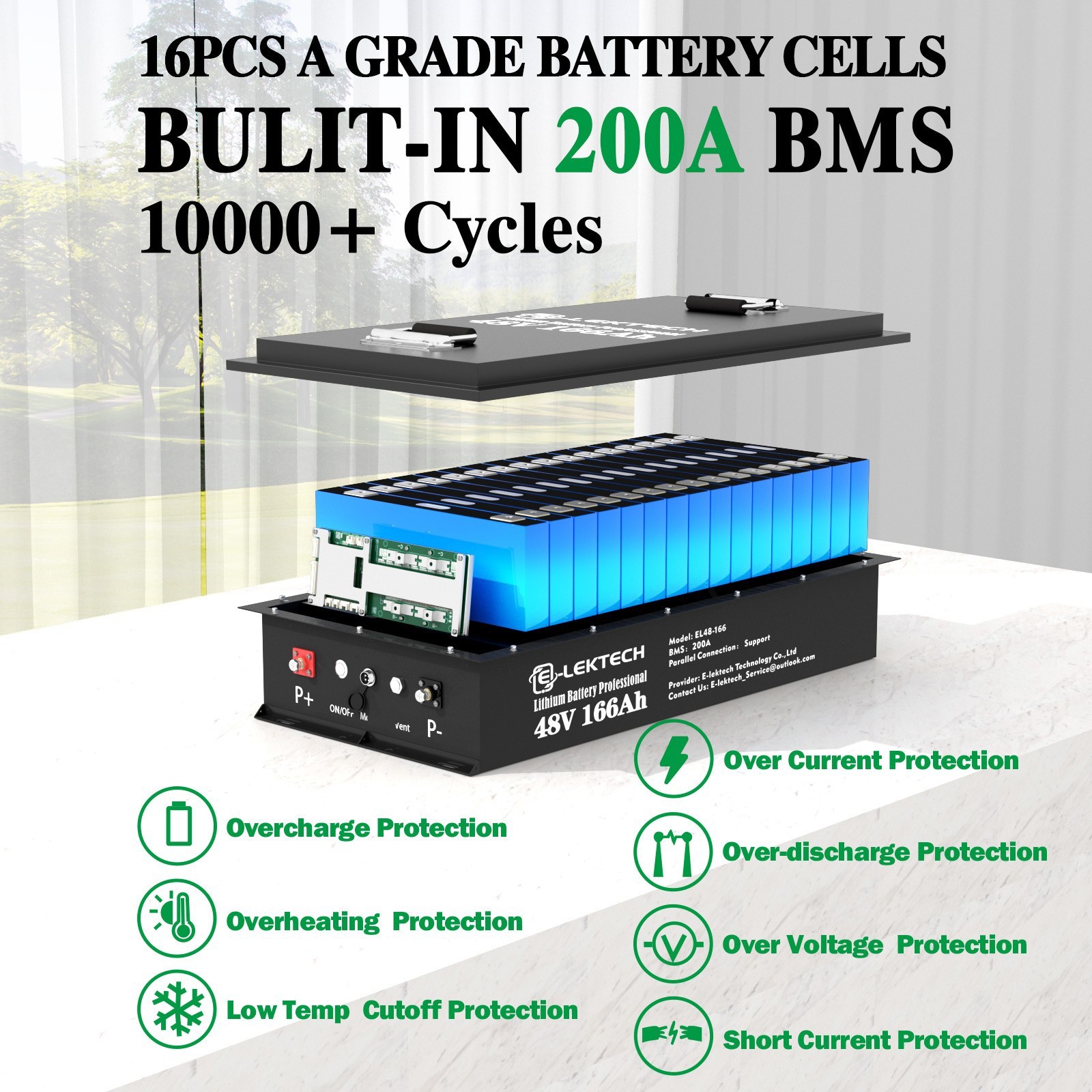 48V 166Ah LiFePO4 Lithium Golf Cart Battery 200A bms 15A Charger Off-grid Solar