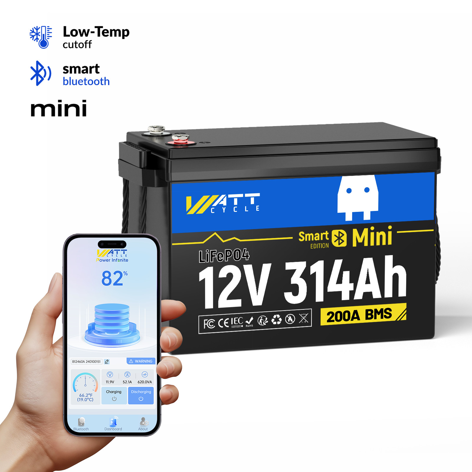 12V 300Ah 314Ah LiFePO4 Lithium Battery Bluetooth for RV Camping Solar Off-Grid
