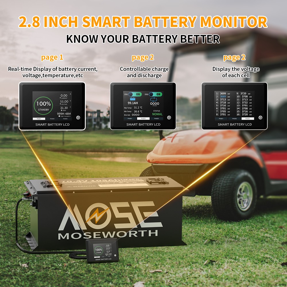 72V 105Ah Golf Cart LiFePO4 Lithium BT Battery 200A BMS+Monitor+80.3V18A Charger