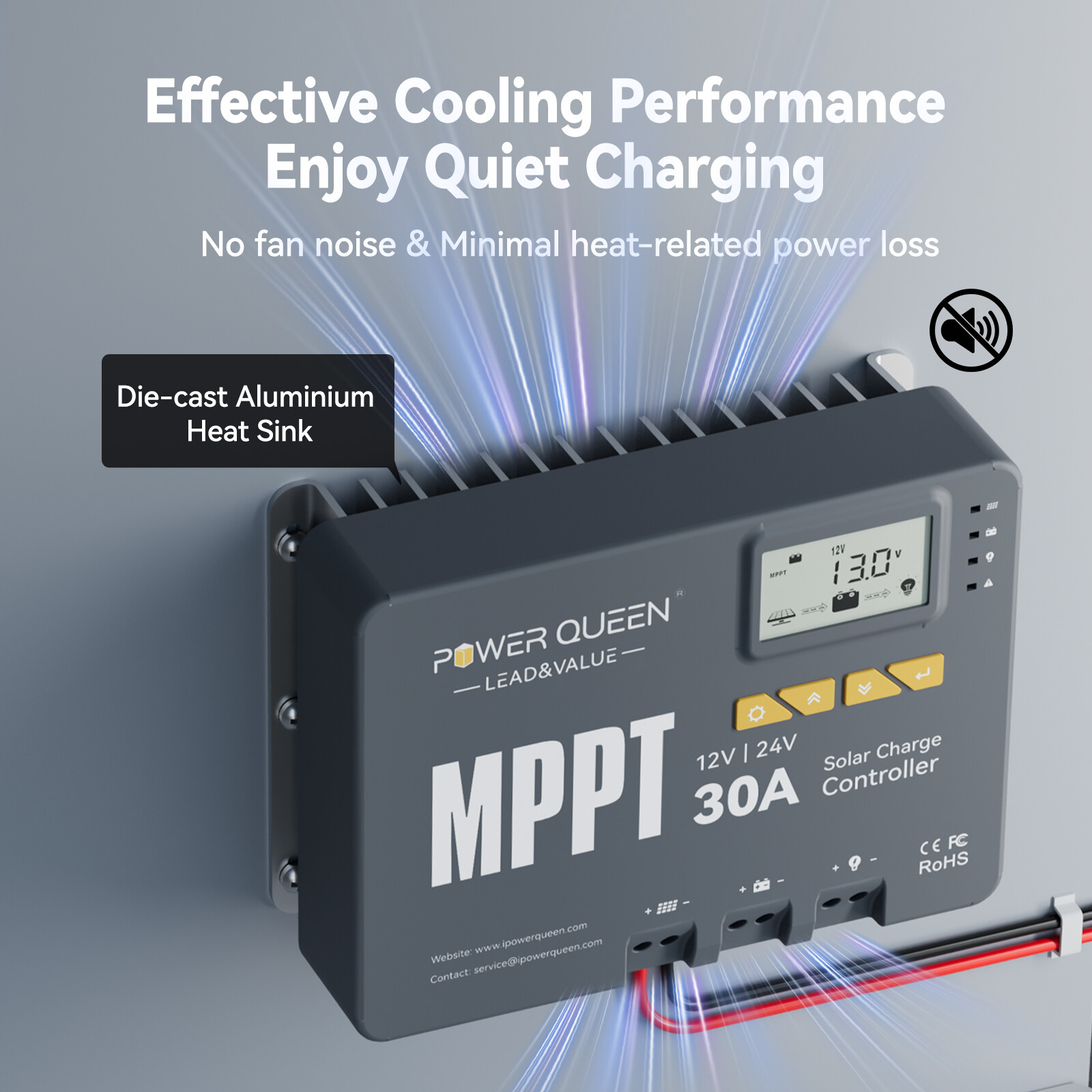 Power Queen 12V 24V 30A MPPT Smart Solar Charge Controller Regulator Bluetooth