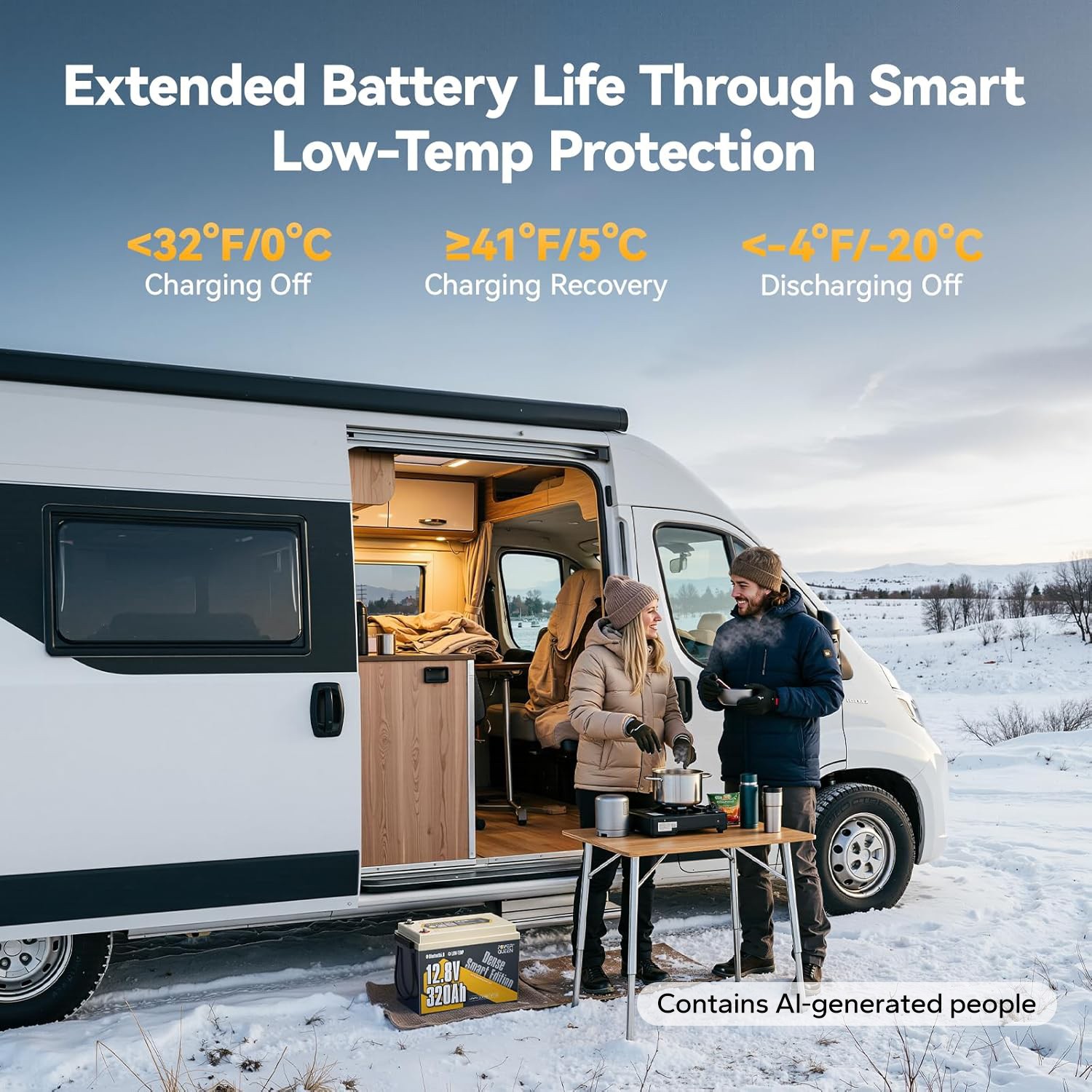 Power Queen 12V 320Ah Mini Bluetooth LiFePO4 Battery for RV,Travel Trailer