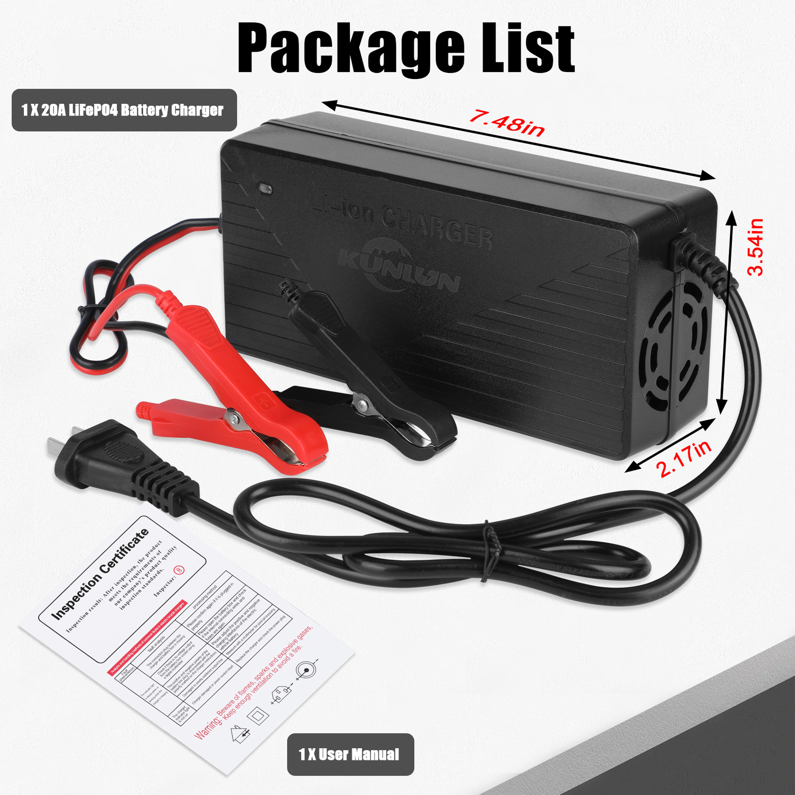 KUNLUN 1536Wh 12V 120Ah LiFePO4 Lithium Battery Deep Cycle BMS With 20A Charger