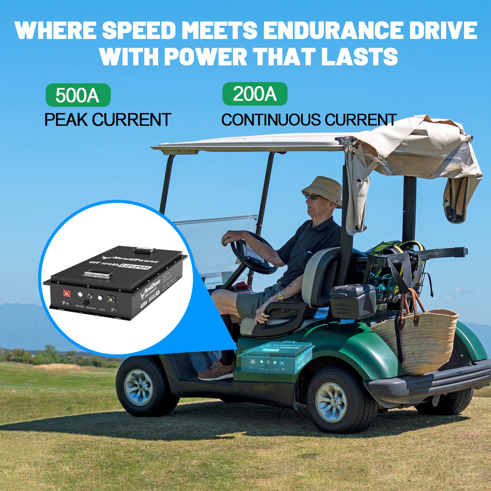 48V 166Ah LiFePO4 Lithium Golf Cart Battery with APP For Golf Cart Off-Grid Boat