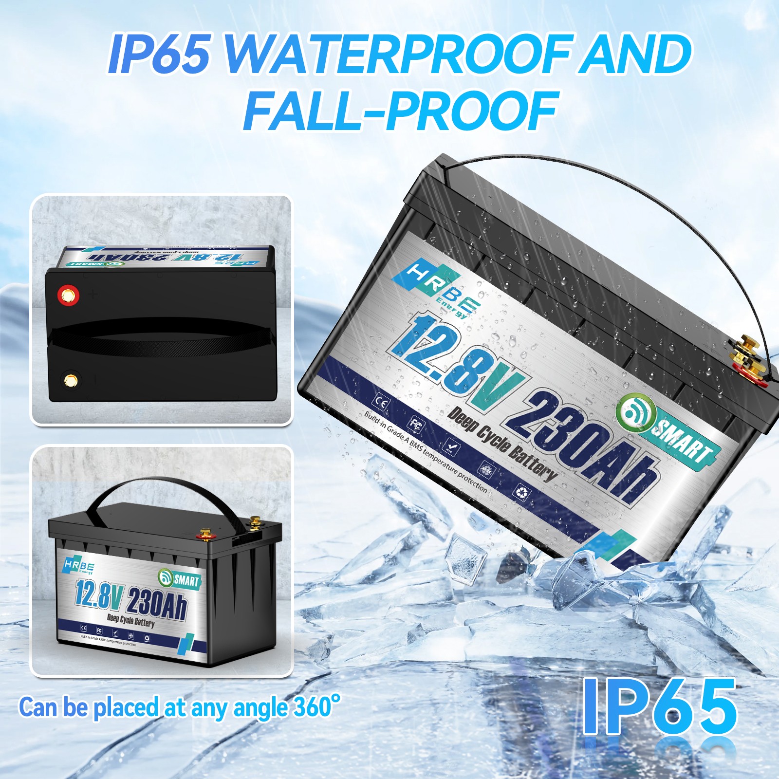 12V 230Ah Bluetooth Low Temp LiFePO4 Lithium Battery 3840WH For RV Marine Solar