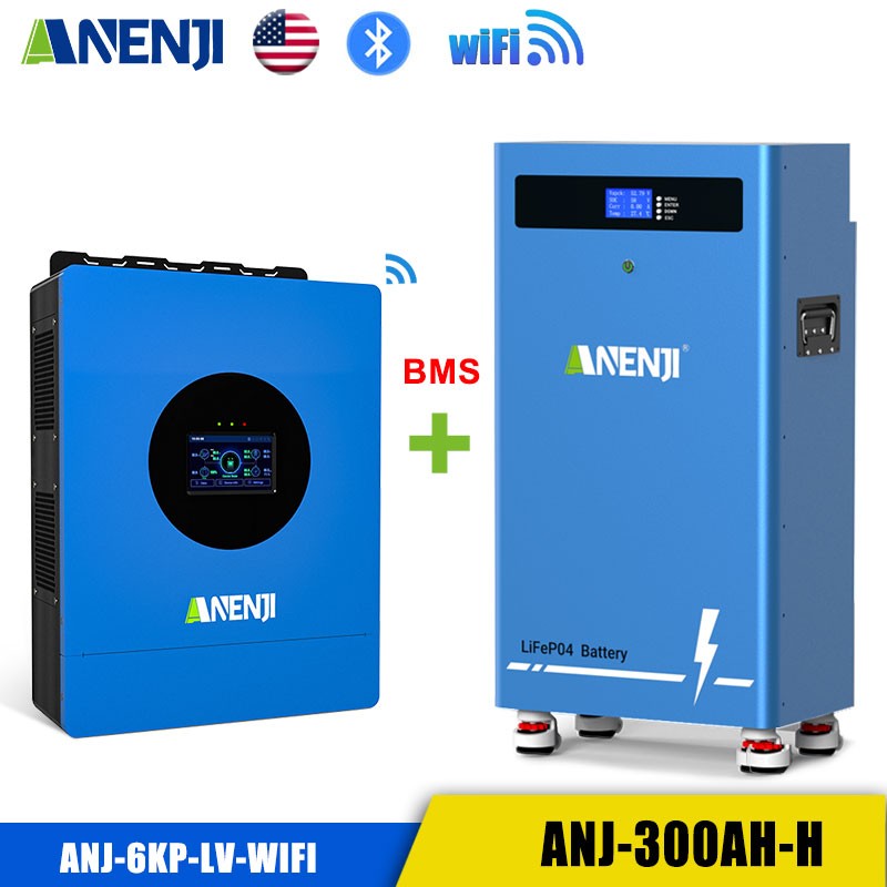 51.2V 314Ah LiFePO4 Lithium Battery 16KWh + 6KW 48V Solar Inverter 120V AC WIFI