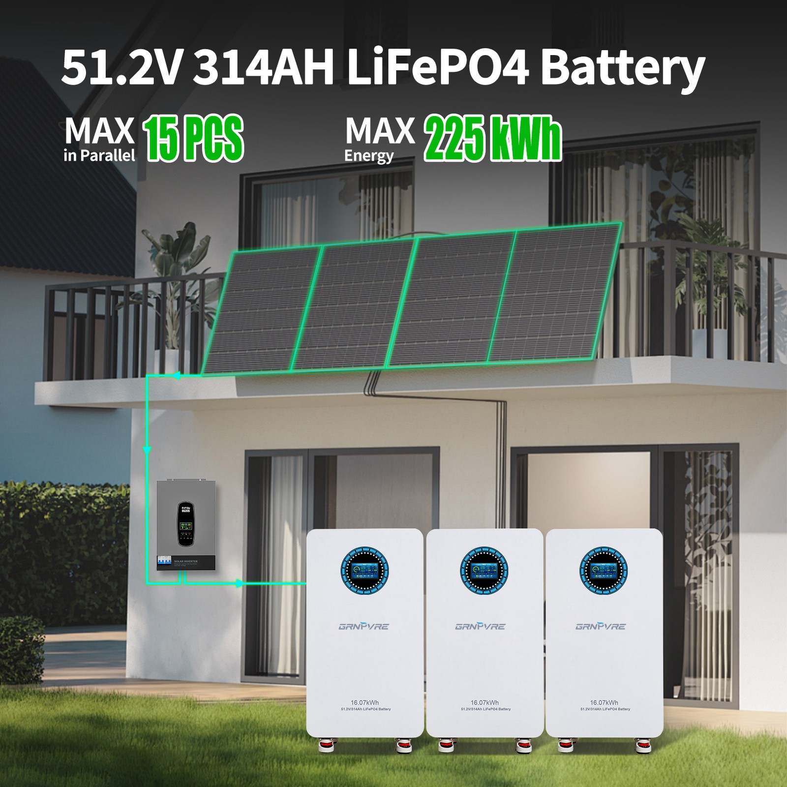 6* 51.2V 314Ah LiFePO4 Lithium Battery 16.07kWh For Home Solar Energy Storage PV
