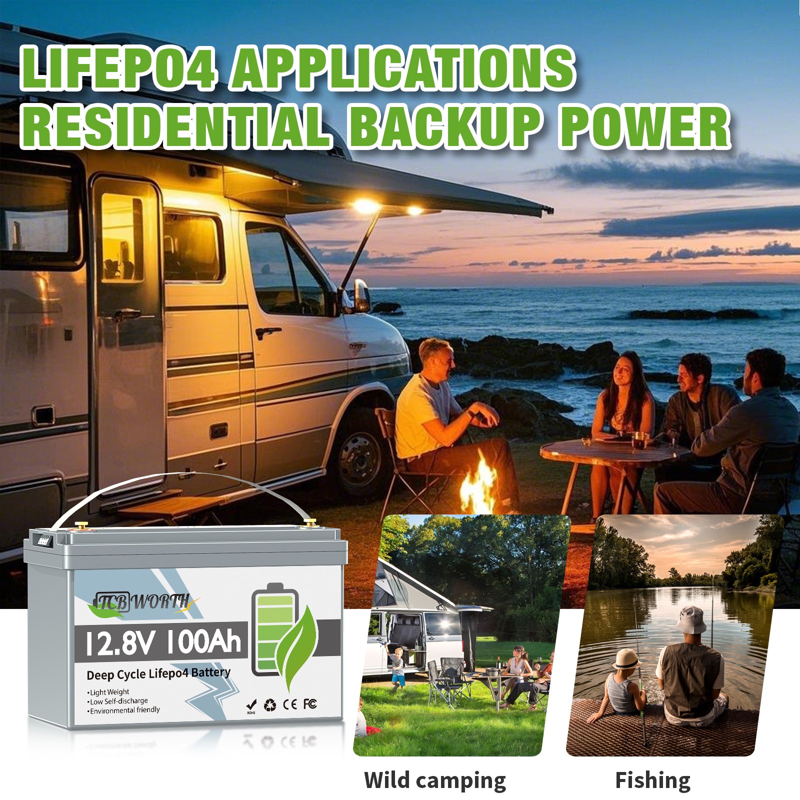 12V 100Ah LiFePO4 1280Wh Lithium Battery Group 31 Upgraded Low-Temp Protection