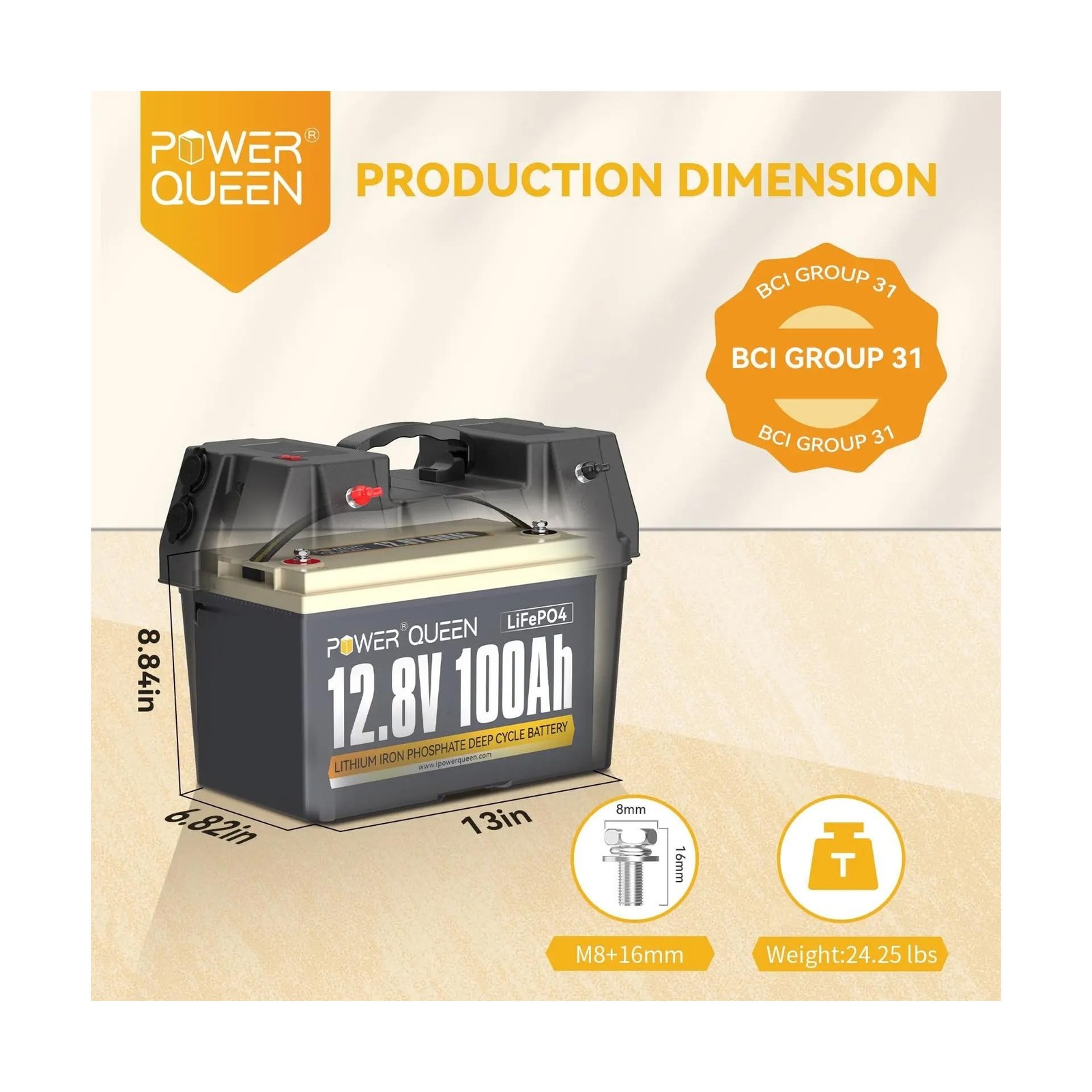 Power Queen LiFePO4 Battery 12V 100Ah, Group 31 Lithium Battery, with 1280Wh …