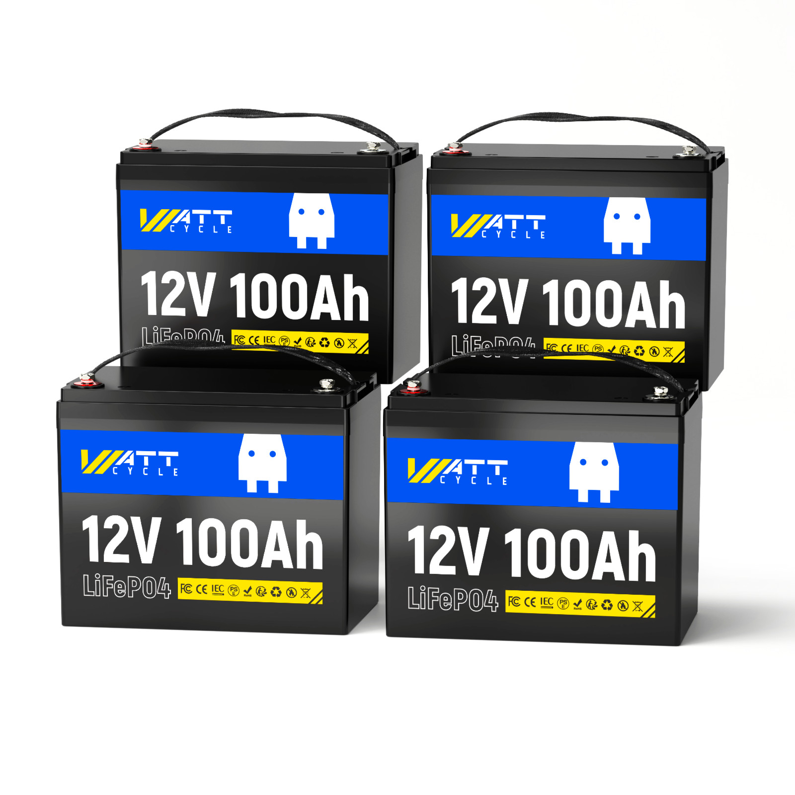 4Pack Wattcycle 12V 100Ah LiFePO4 Battery EV Grade A Cell Trolling Motor Trailer