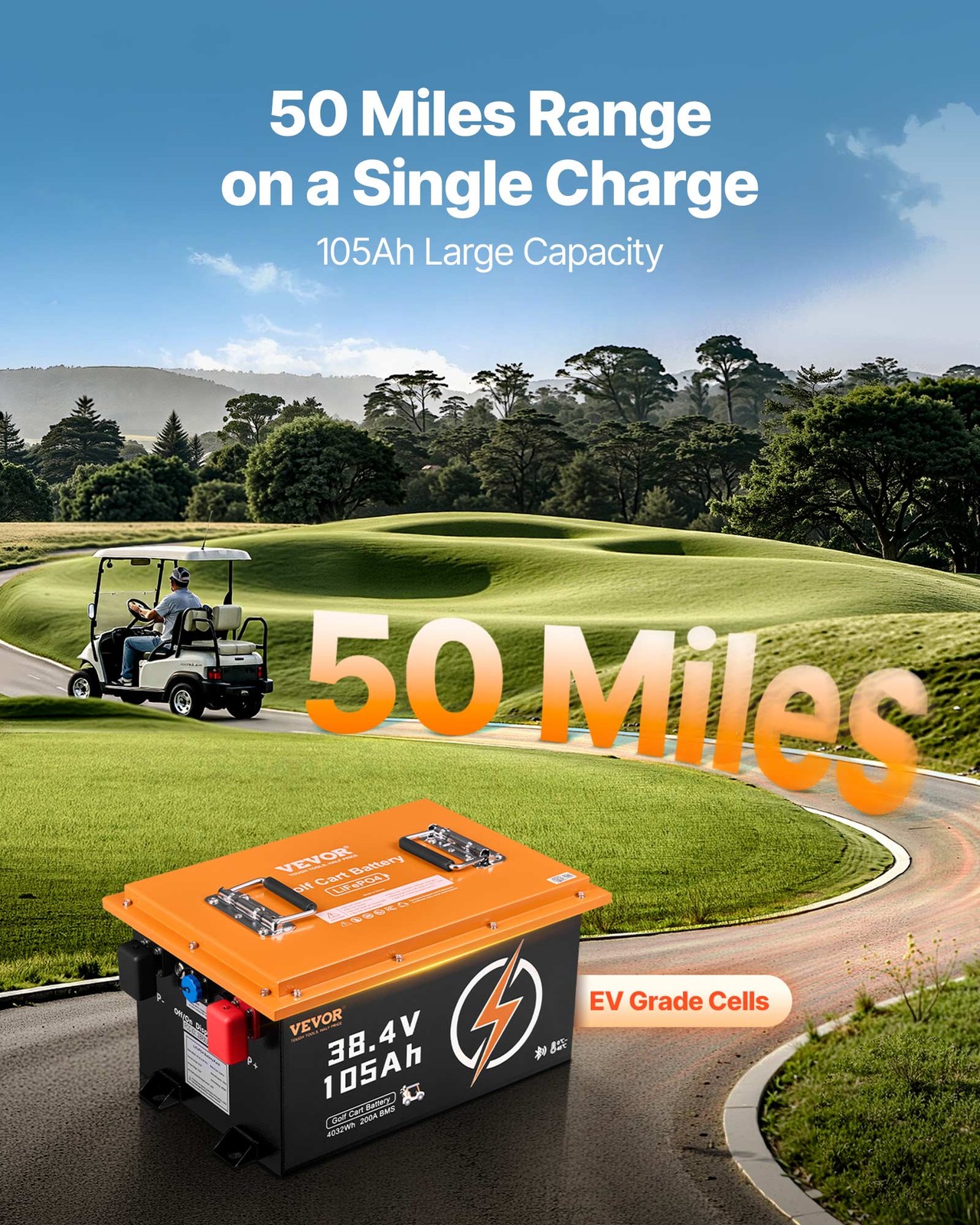 VEVOR 36V 105Ah Golf Cart Lithium Battery with 20A Charger and Touch Monitor
